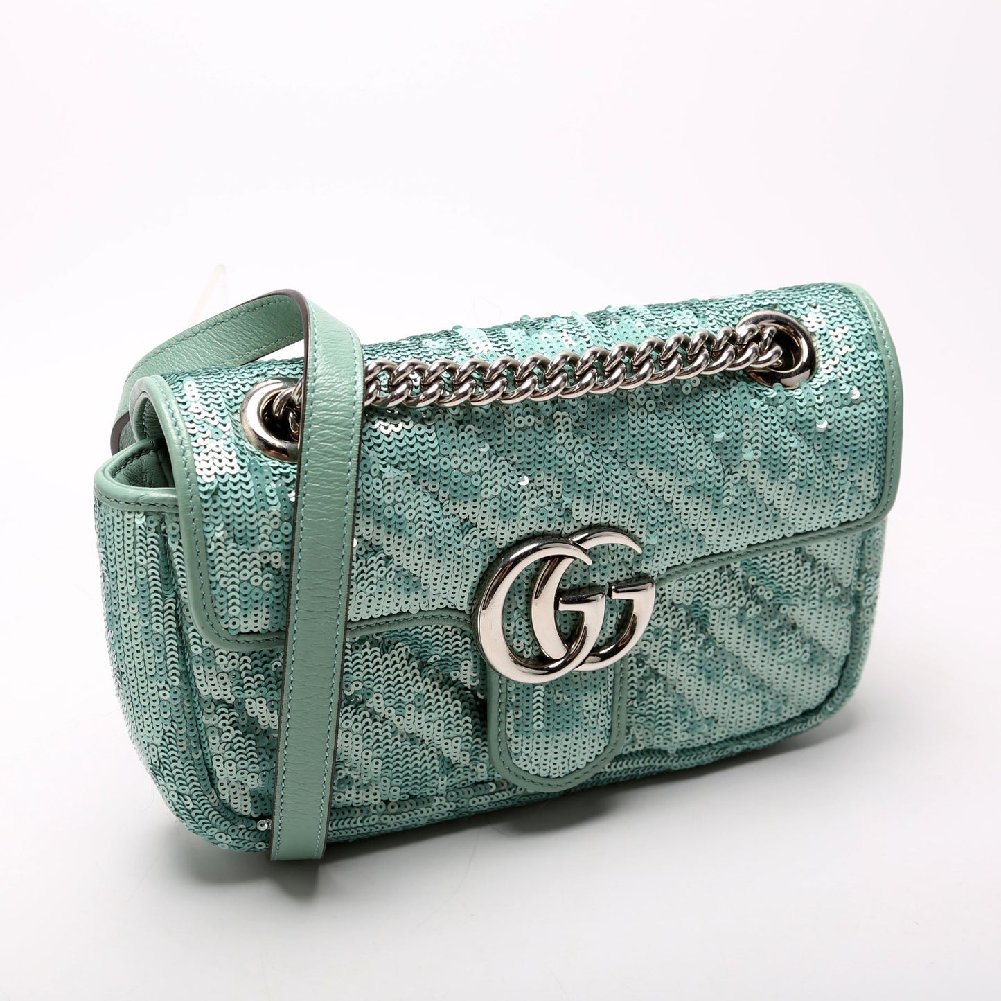 Gucci Marmont Sequin Teal Mini Flap Shoulder Bag