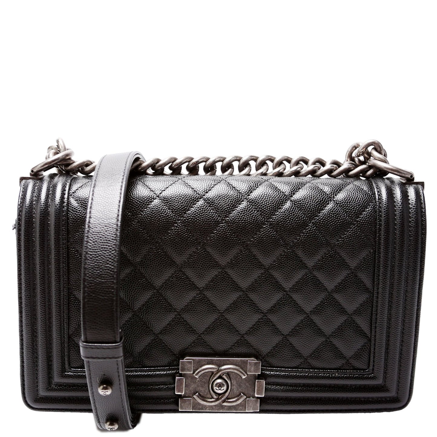 Chanel Boy Flap New Caviar 25-28M Black Handbag