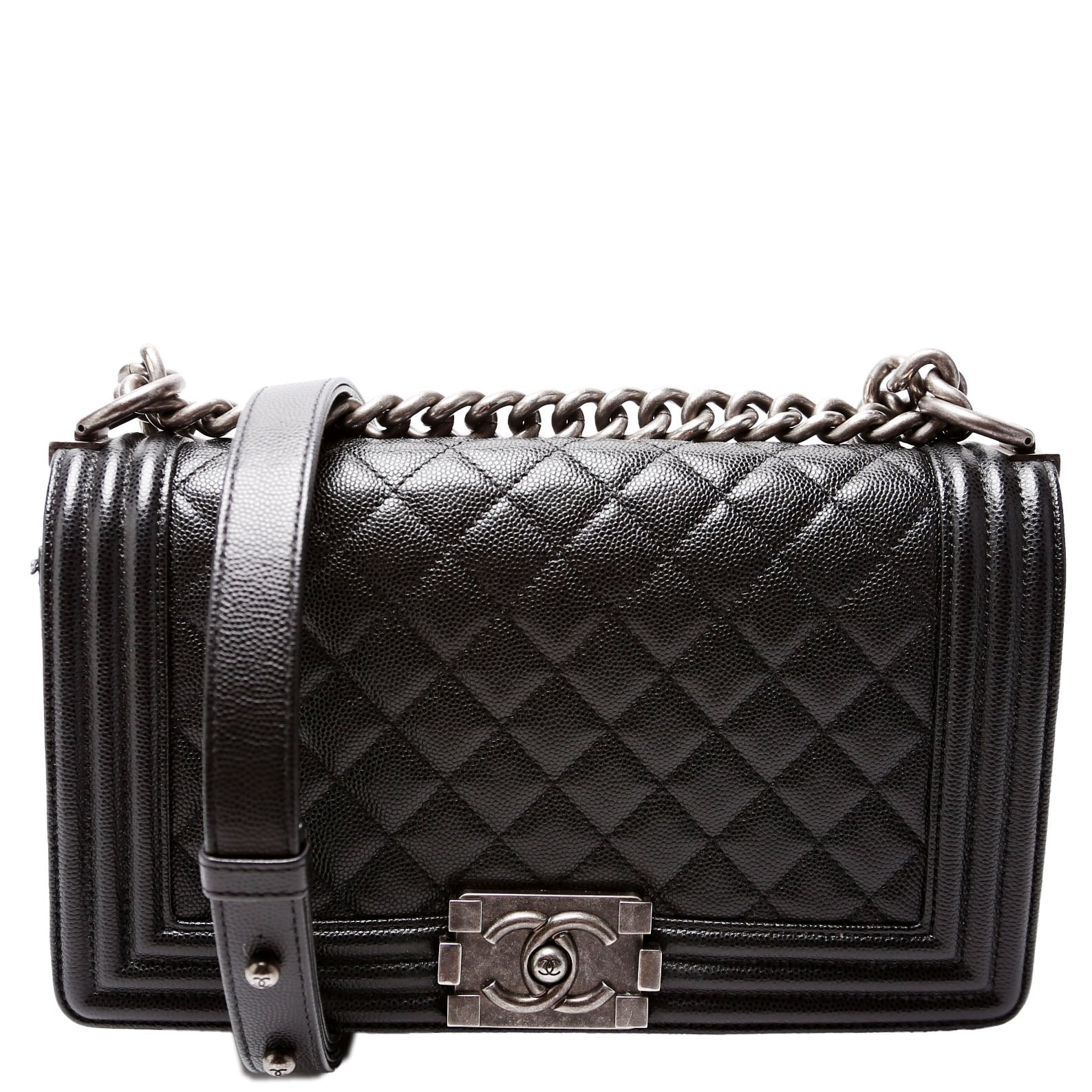 Chanel Boy Flap New Caviar 25-28M Black Handbag