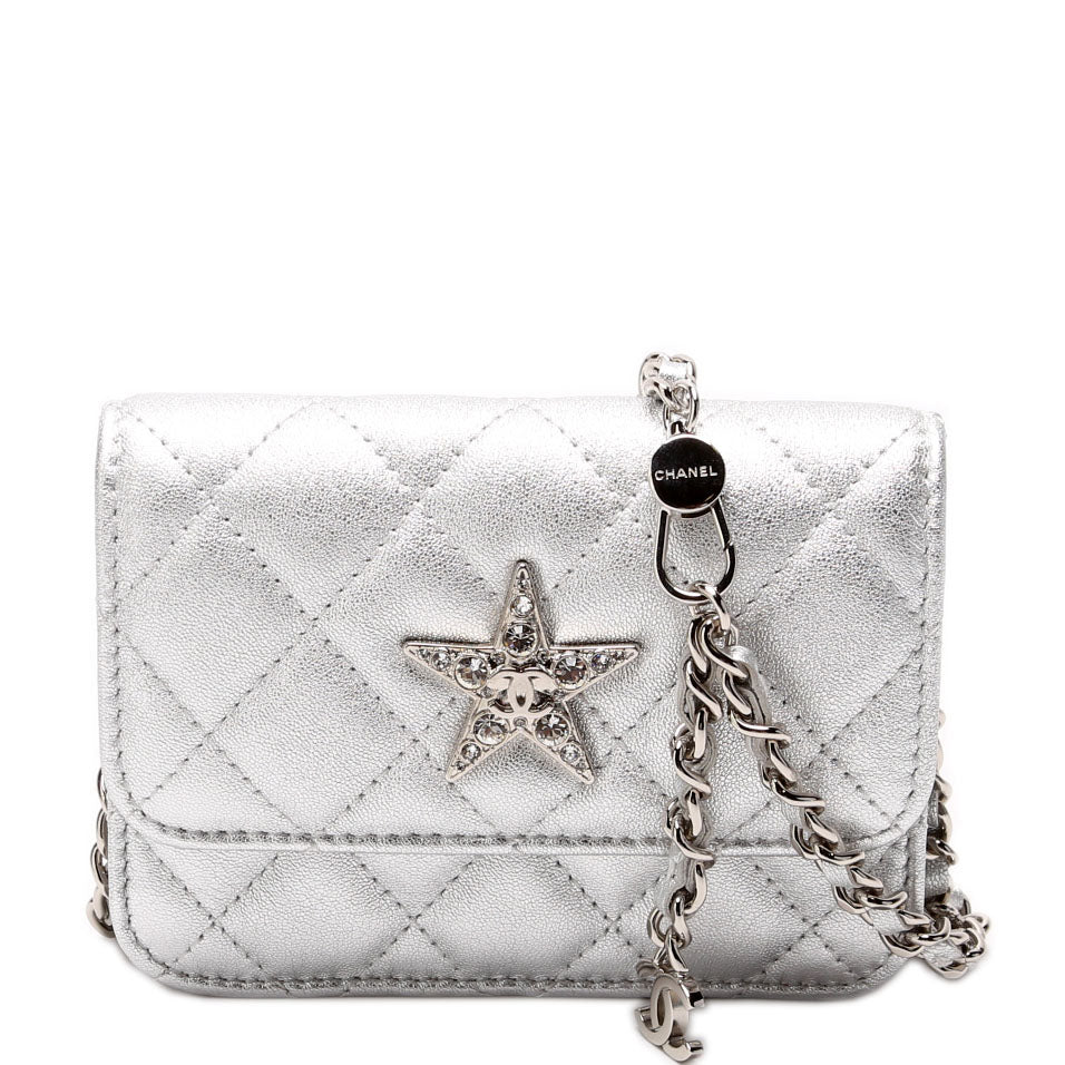 Chanel Star Flap Quilted Goatskin Belt Bag RFID Silver