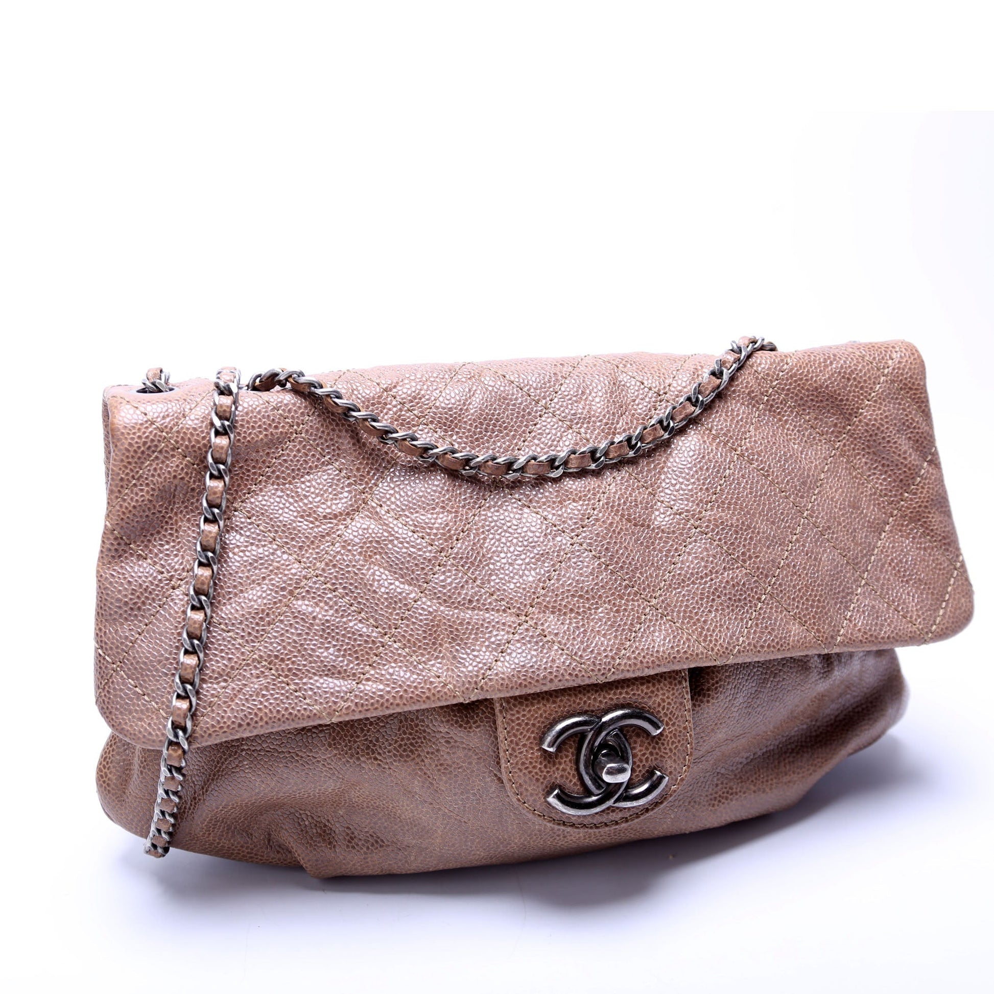 Chanel CC Quilted Caviar Flap Taupe Handbag