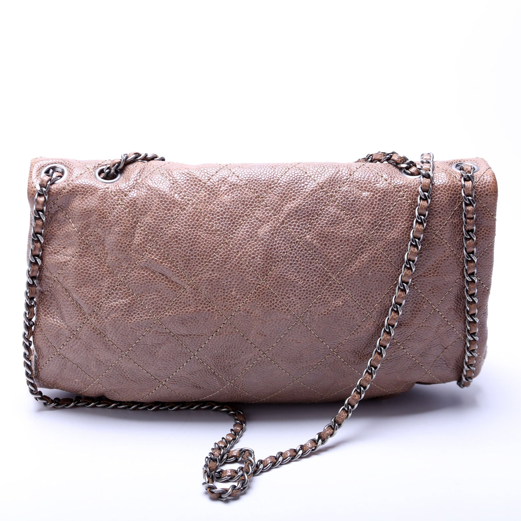 Chanel CC Quilted Caviar Flap Taupe Handbag