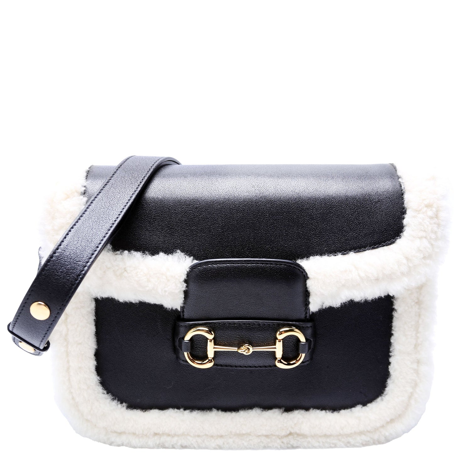 Gucci Horsebit Shearling Leather Black Shoulder Bag