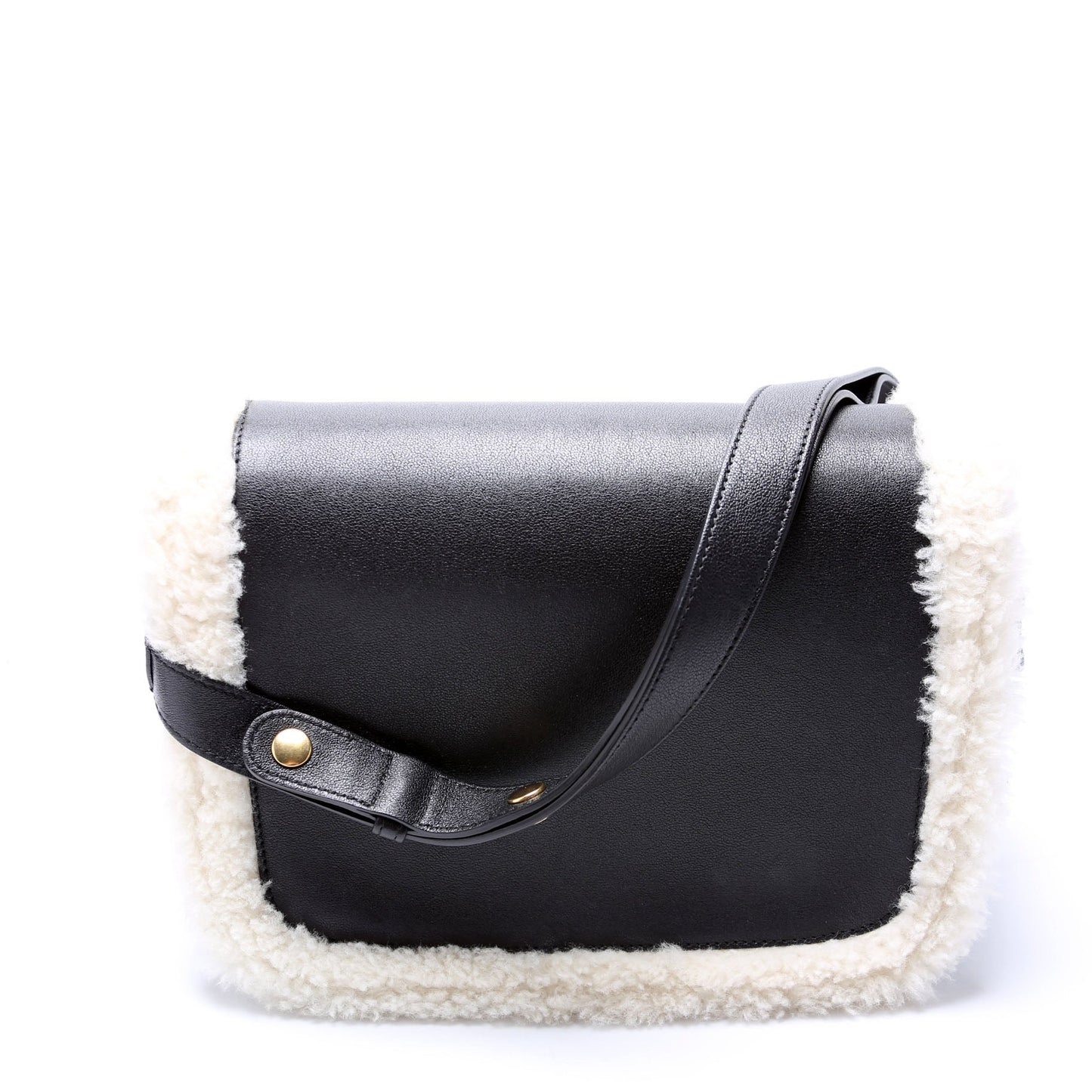 Gucci Horsebit Shearling Leather Black Shoulder Bag