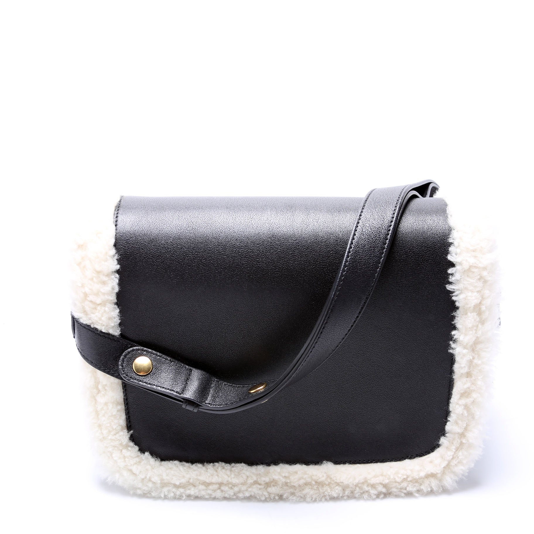 Gucci Horsebit Shearling Leather Black Shoulder Bag