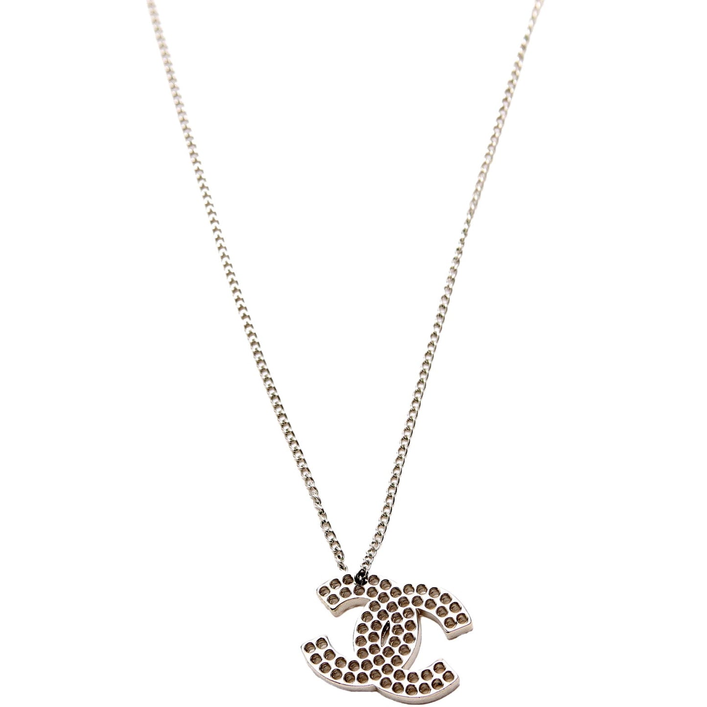 Chanel CC Cut Out Medium Pendent Necklace Silver