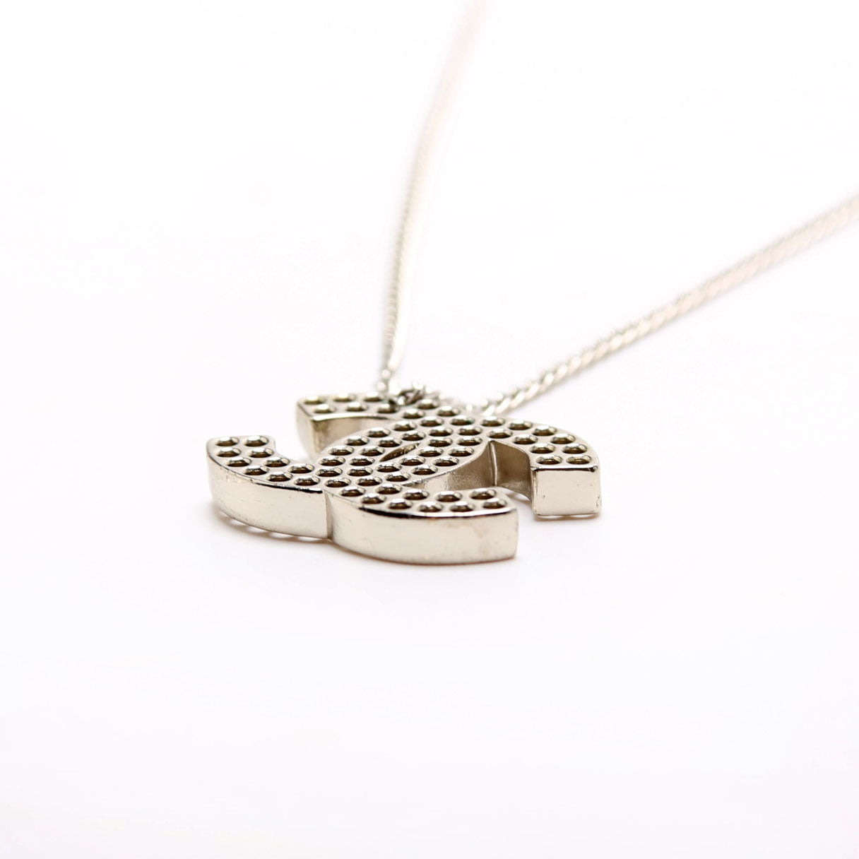 Chanel CC Cut Out Medium Pendent Necklace Silver