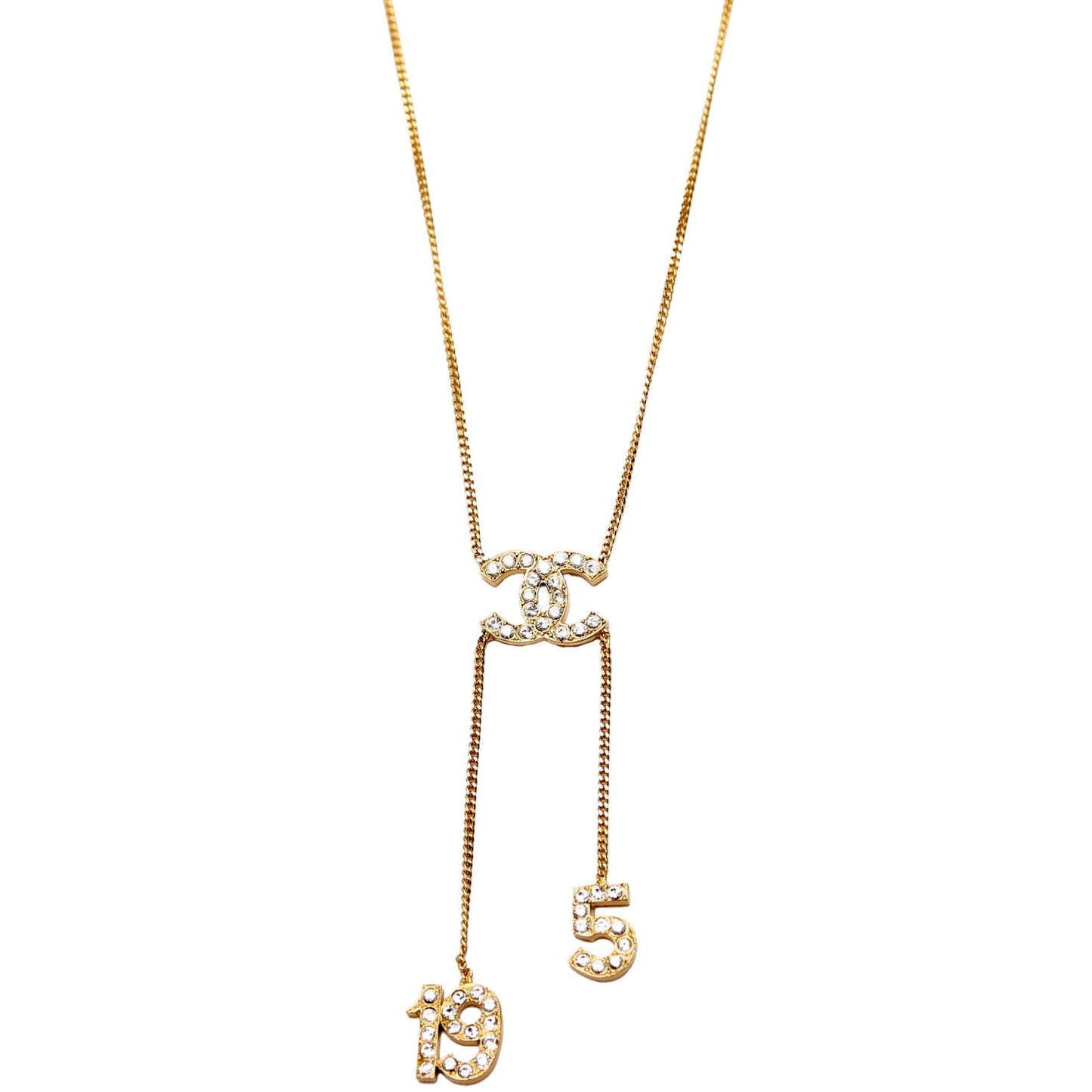 Chanel Crystal CC No5 No19 Pendant Necklace Gold
