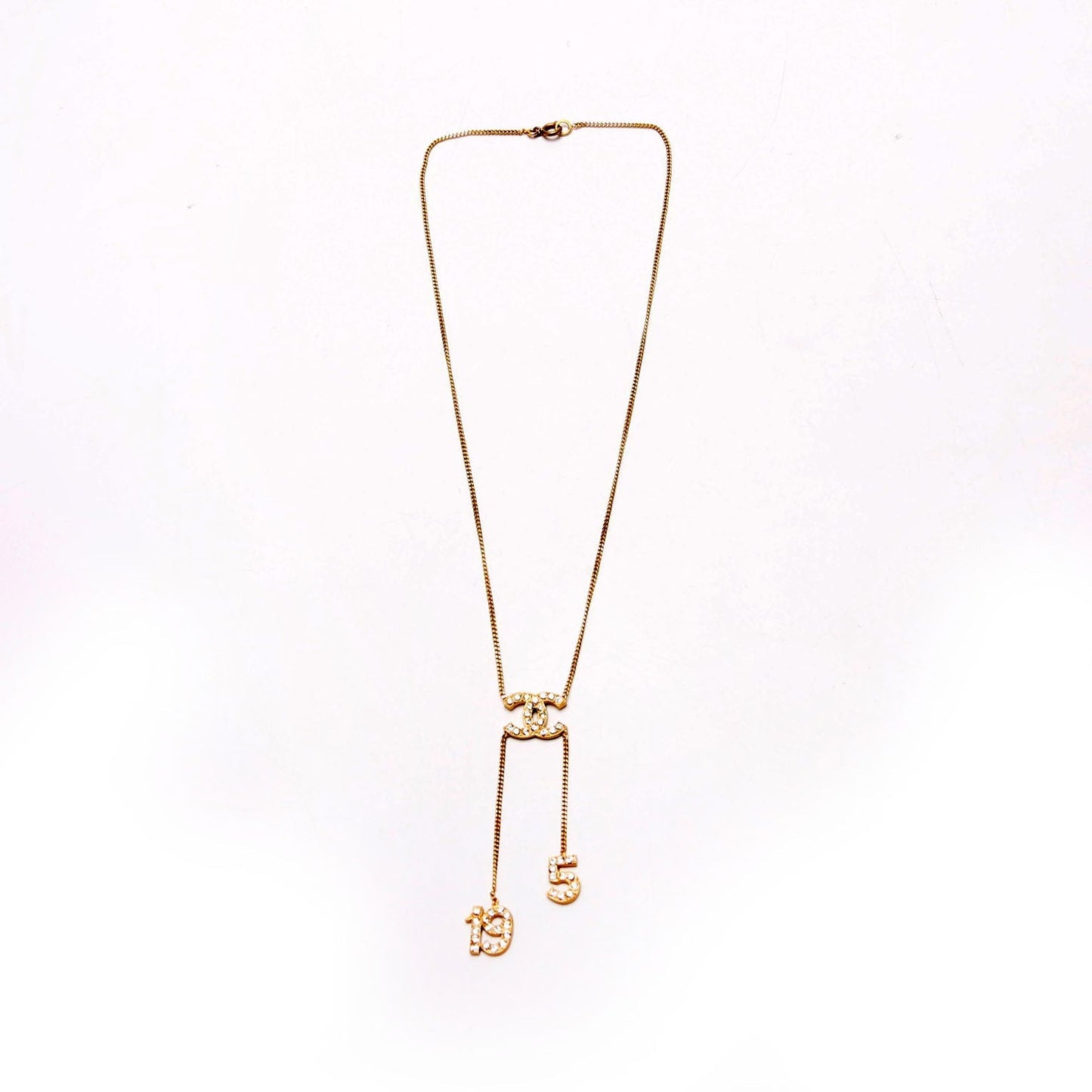Chanel Crystal CC No5 No19 Pendant Necklace Gold