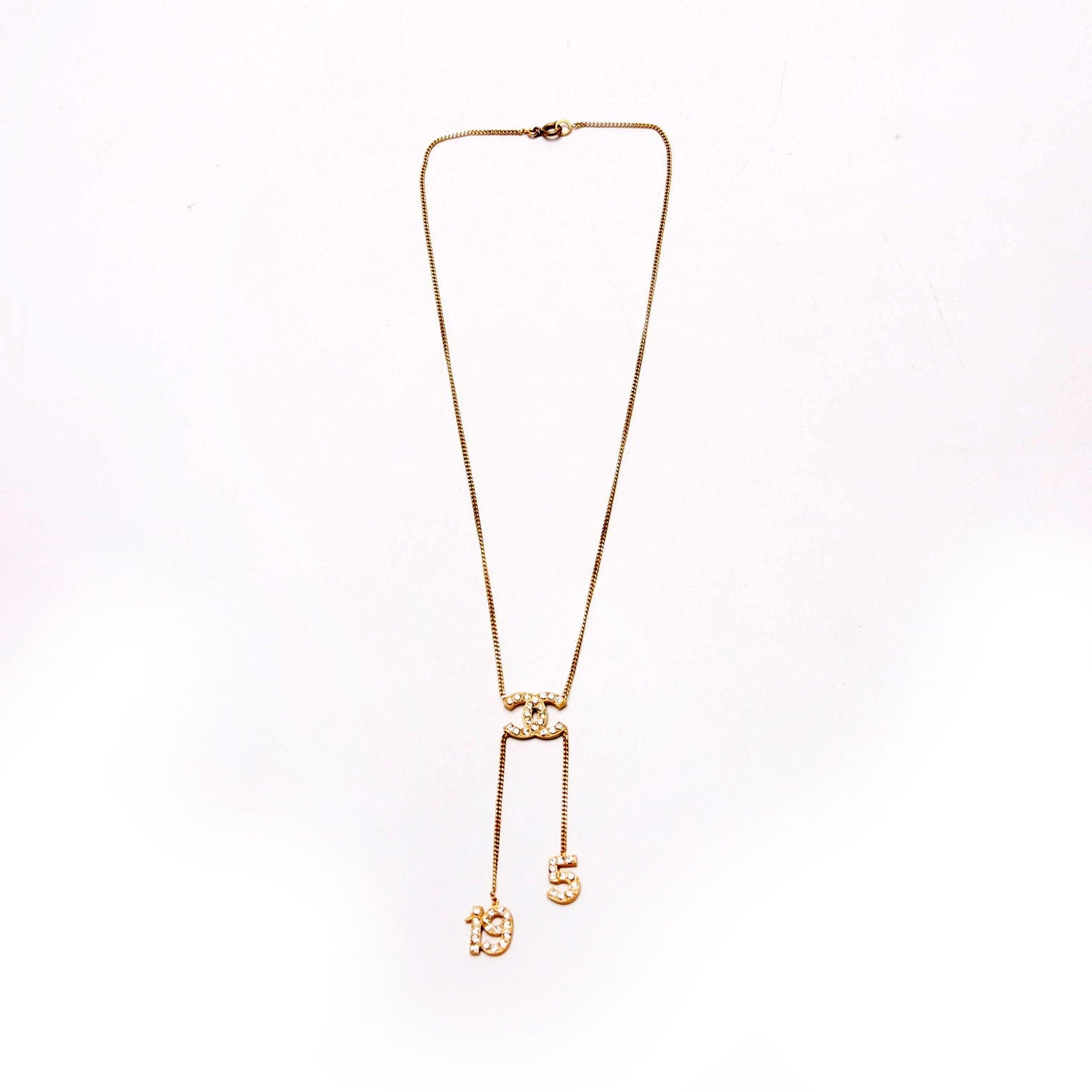 Chanel Crystal CC No5 No19 Pendant Necklace Gold