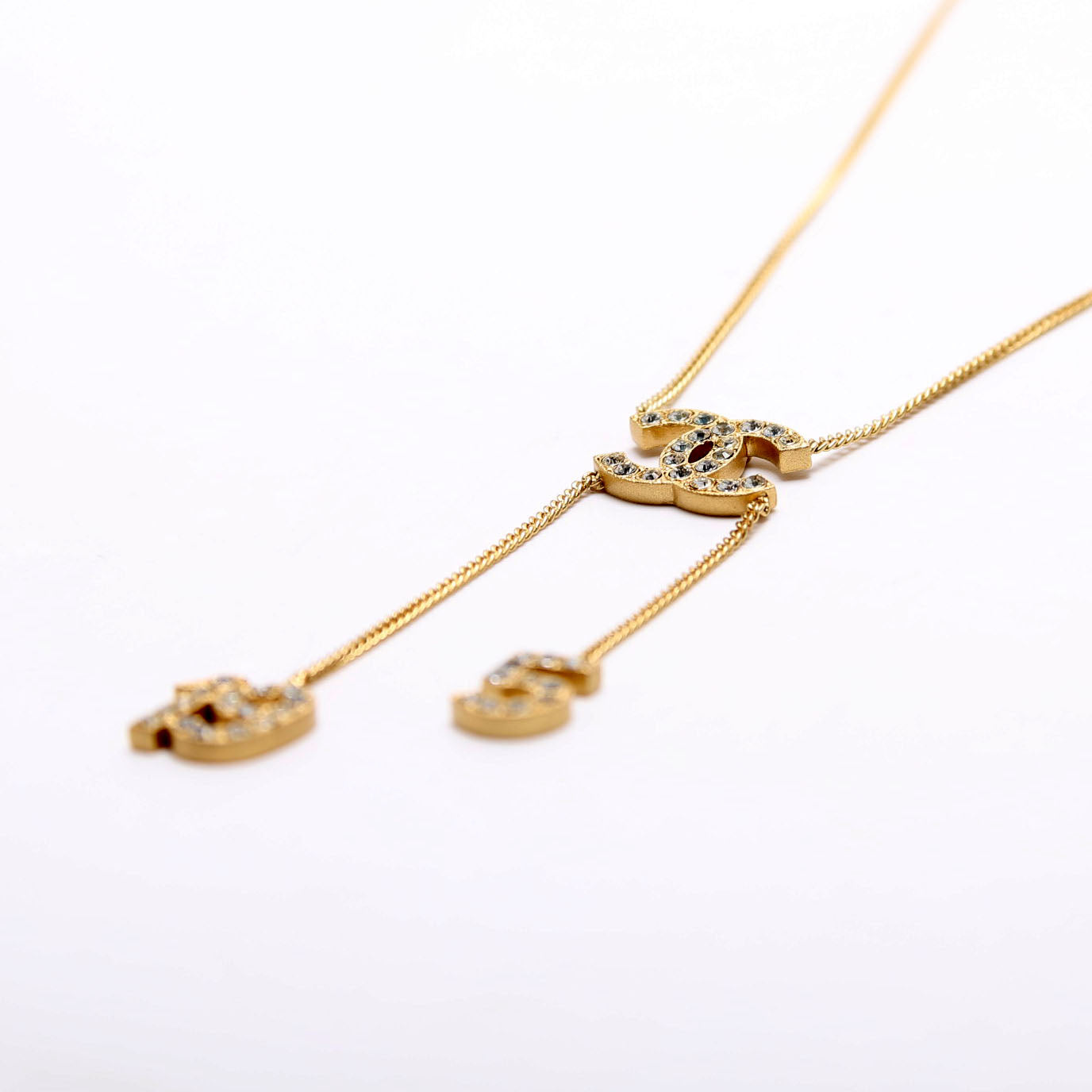 Chanel Crystal CC No5 No19 Pendant Necklace Gold