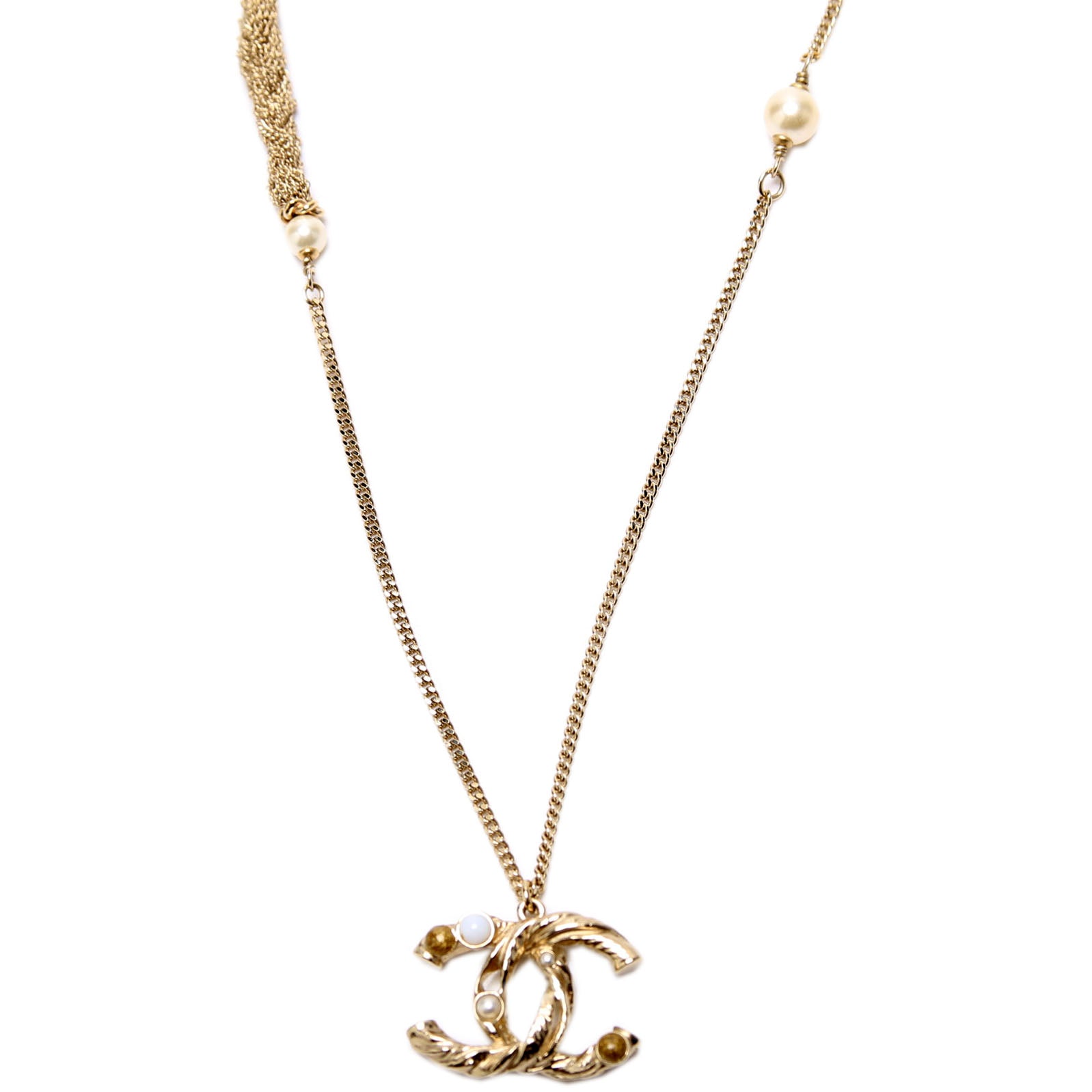 Chanel CC Pendant Pearl/Braided Chain Gold