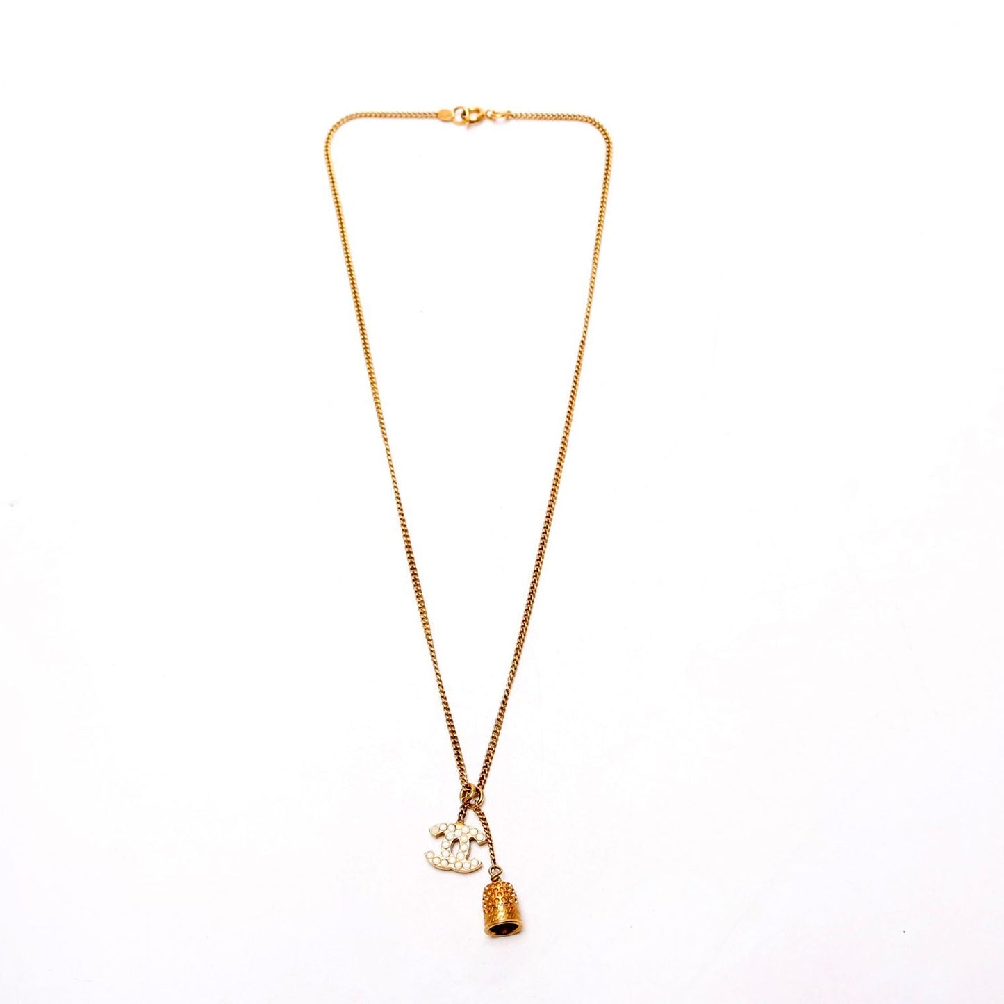 Chanel CC Rhinestone Thimble Necklace Gold