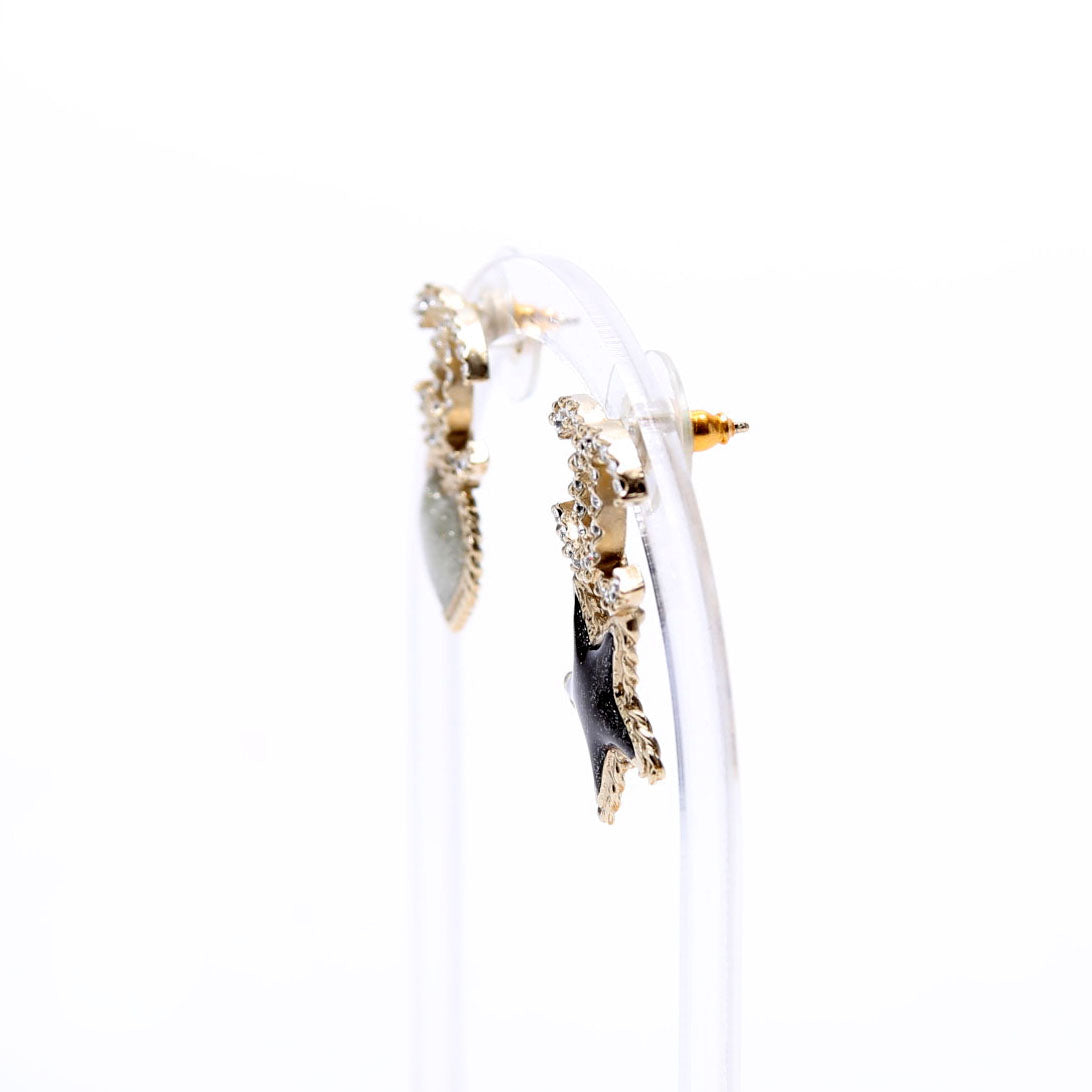 Chanel Crystal CC Star/Heart Earrings Gold