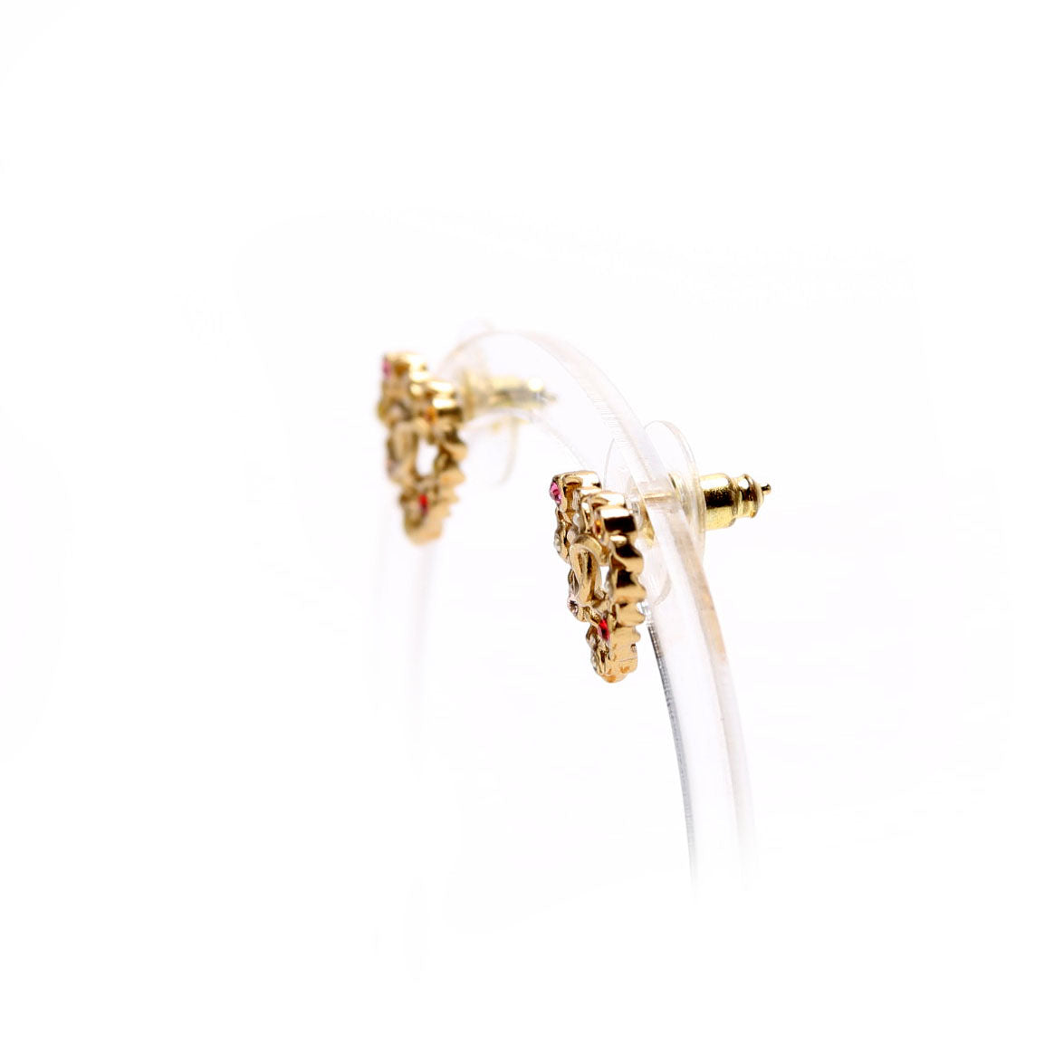 Chanel CC Pearl/Crystal Chain Link Heart Stud Earrings Gold/Multicolor