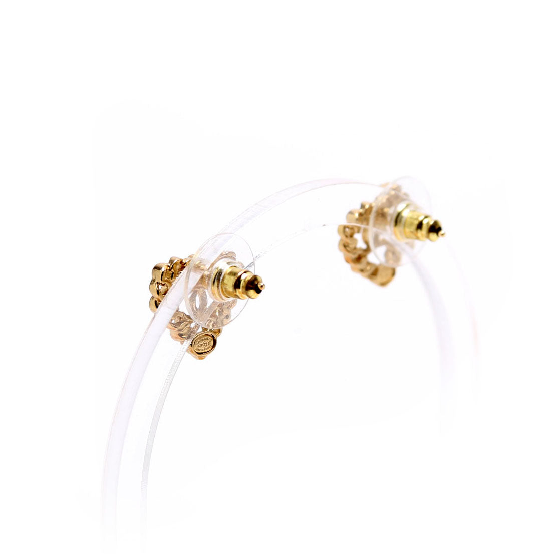 Chanel CC Pearl/Crystal Chain Link Heart Stud Earrings Gold/Multicolor