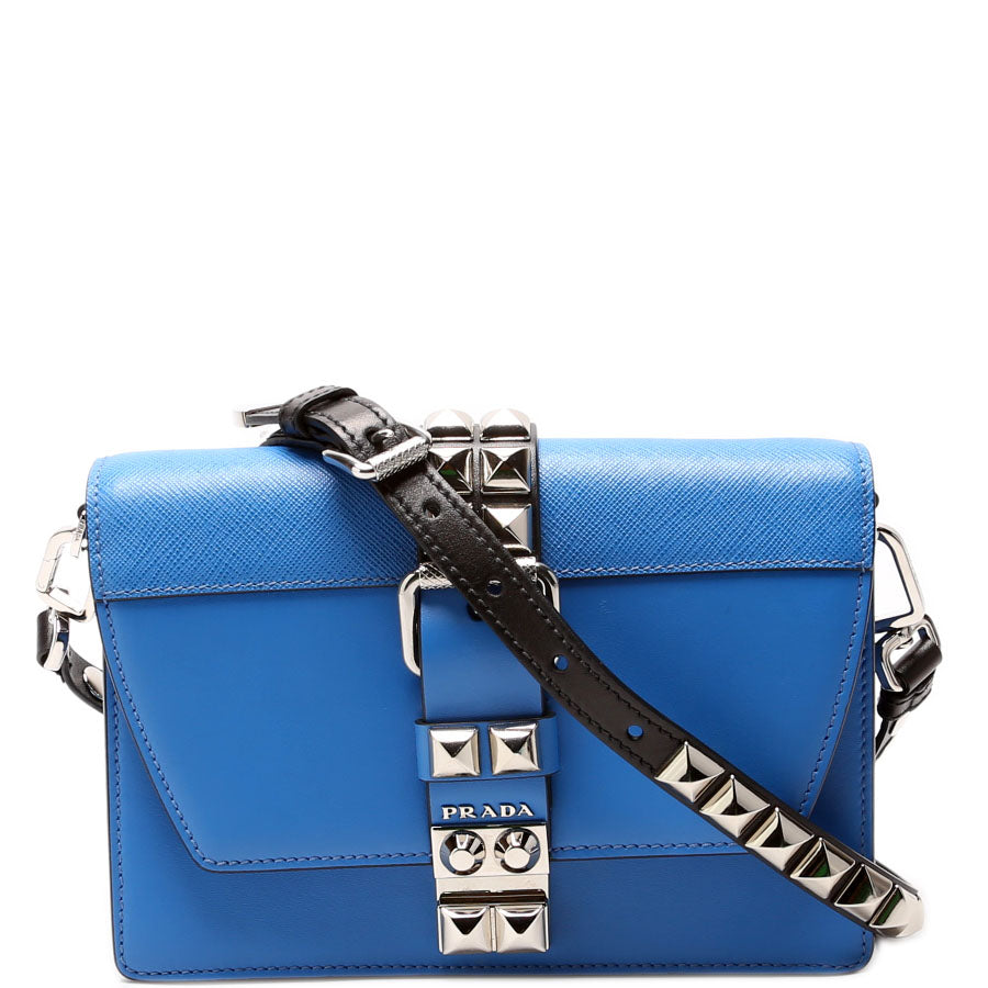 Prada City Studded Crossbody Calfskin Bag Blue Crossbody Bag