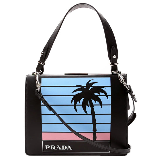 Prada City Calfskin Palm Tree Print Frame Bag Travel Bag