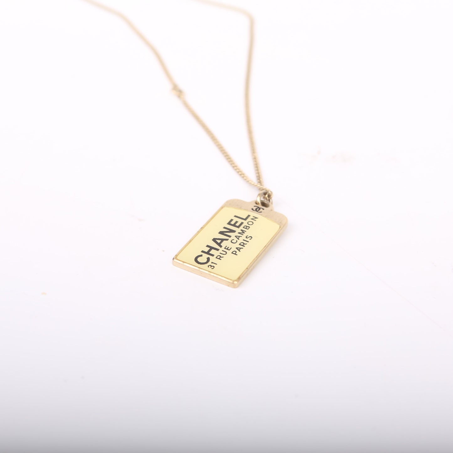 Chanel Cambon Dog Tag Long Necklace Gold