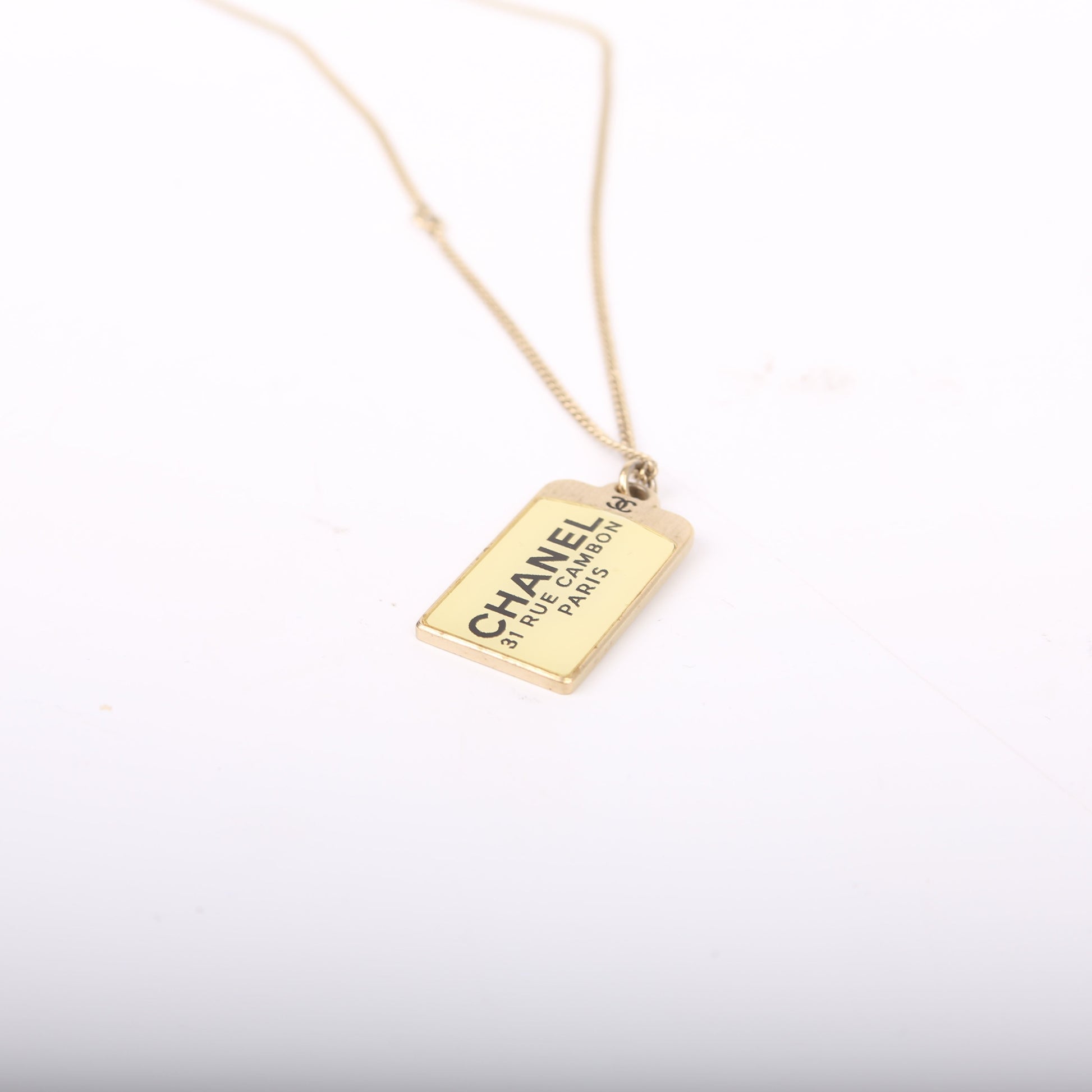 Chanel Cambon Dog Tag Long Necklace Gold