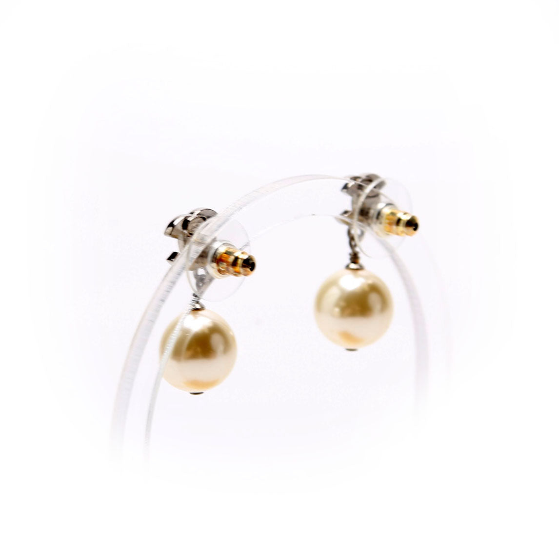 Chanel Crystal CC Pearl Drop Earrings Silver/Pearl