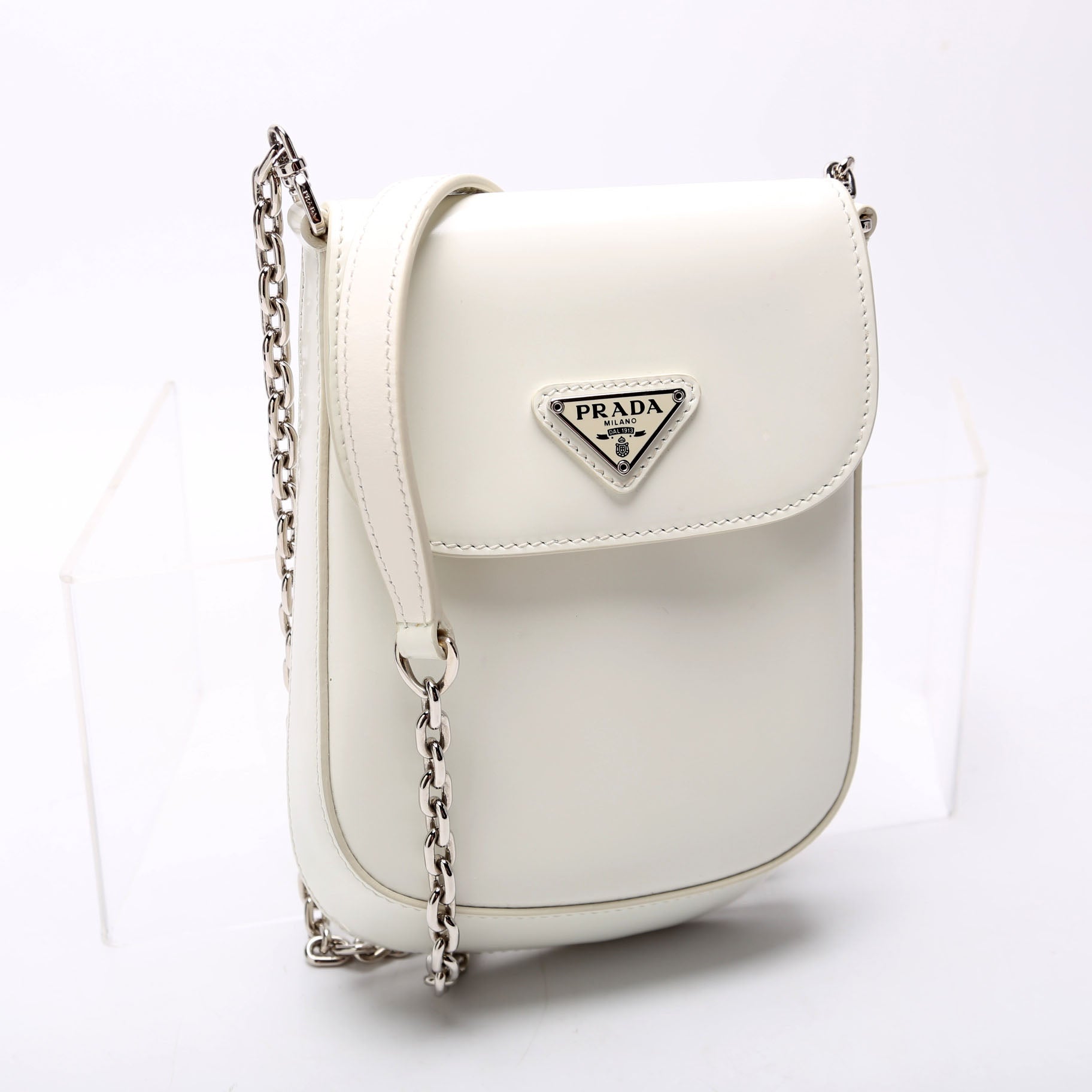Prada Cleo Brushed Crossbody Bag Leather White