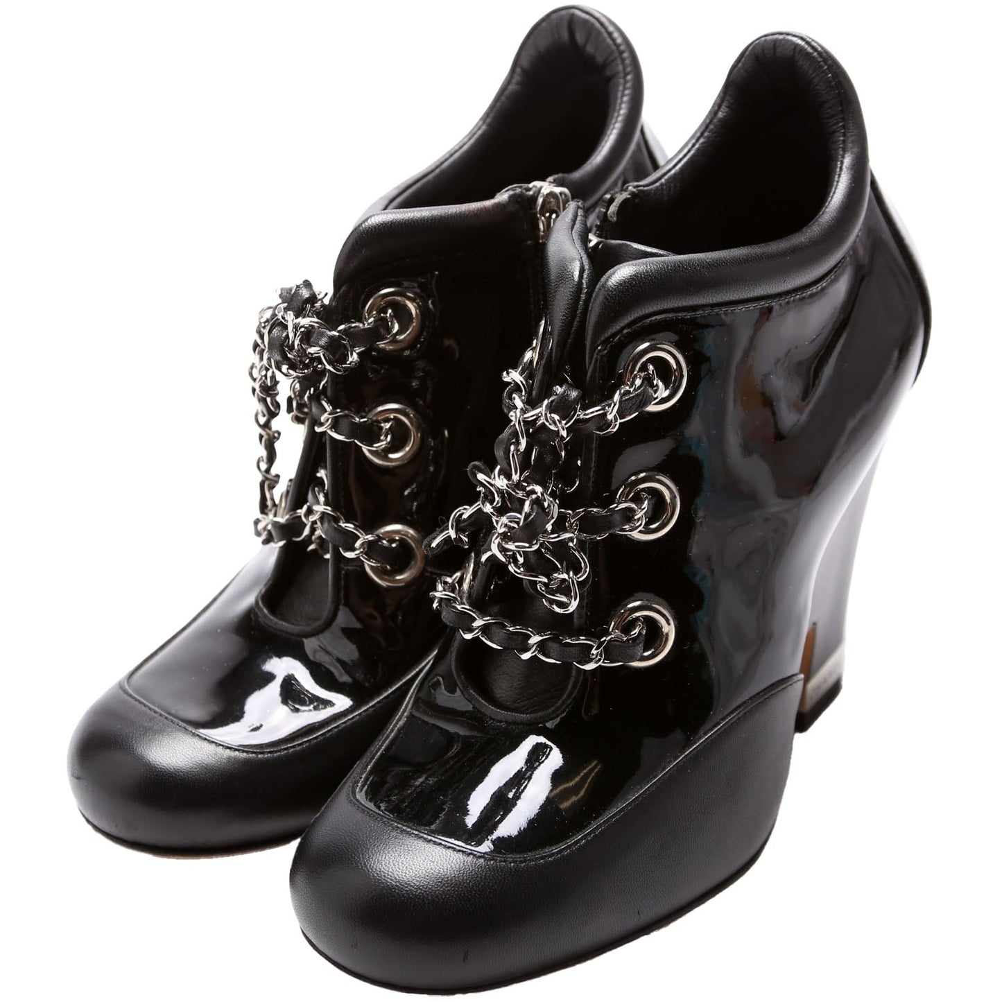 Chanel Patent/Calfskin Wedge Booties Size 37