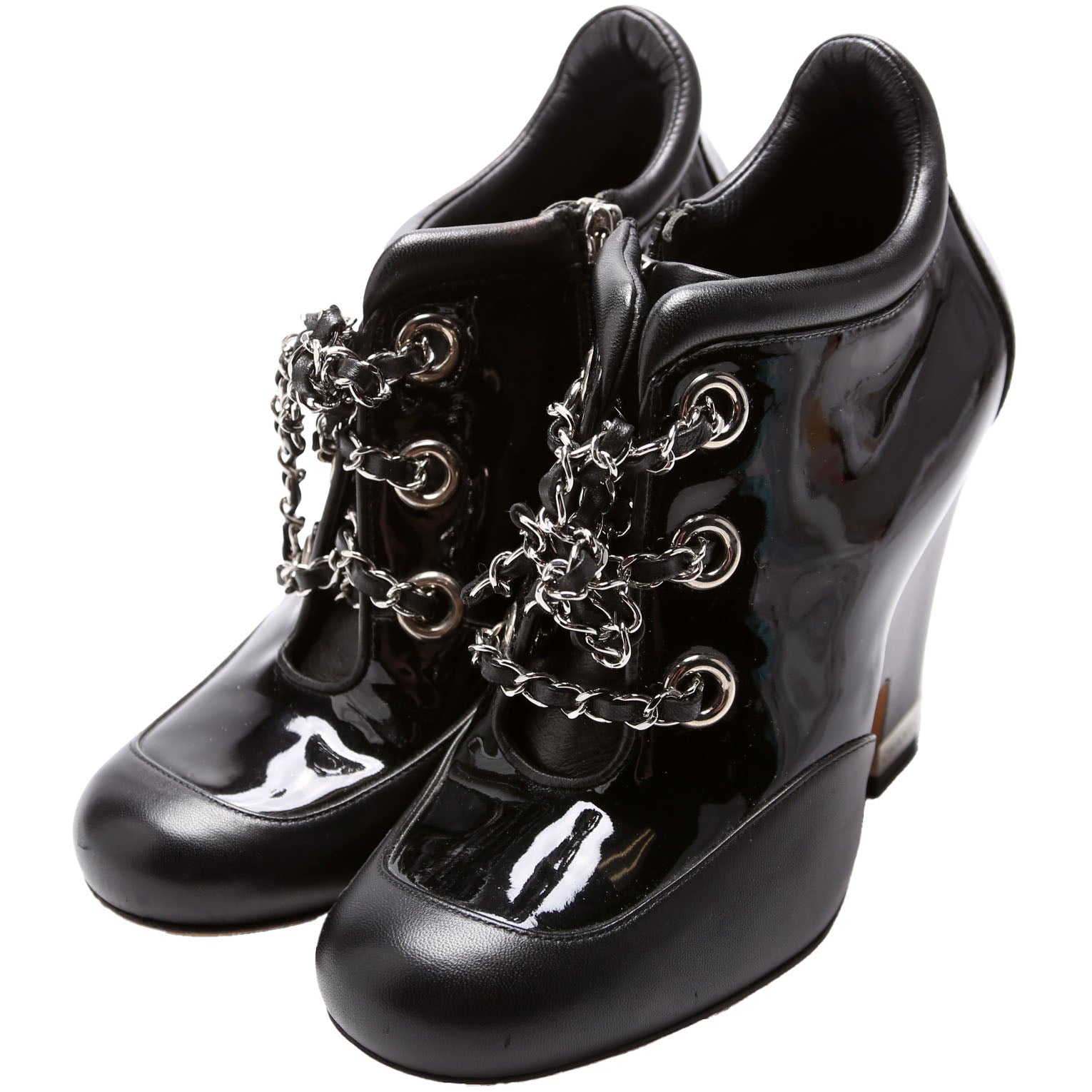 Chanel Patent/Calfskin Wedge Booties Size 37