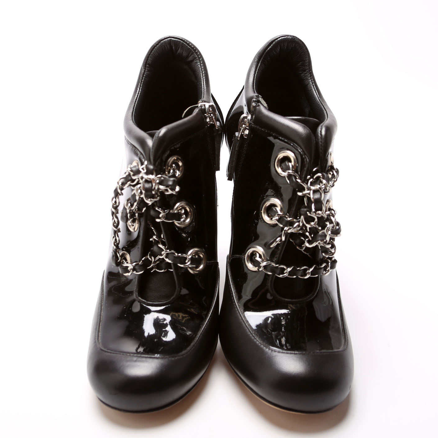 Chanel Patent/Calfskin Wedge Booties Size 37