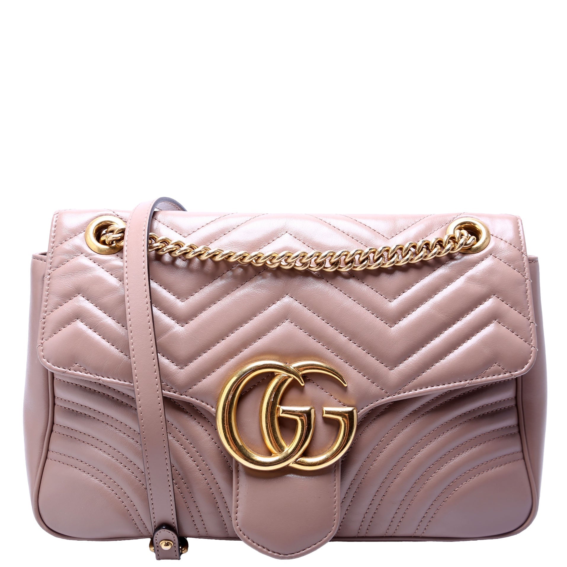 Gucci Marmont Nude Leather Medium Shoulder Bag
