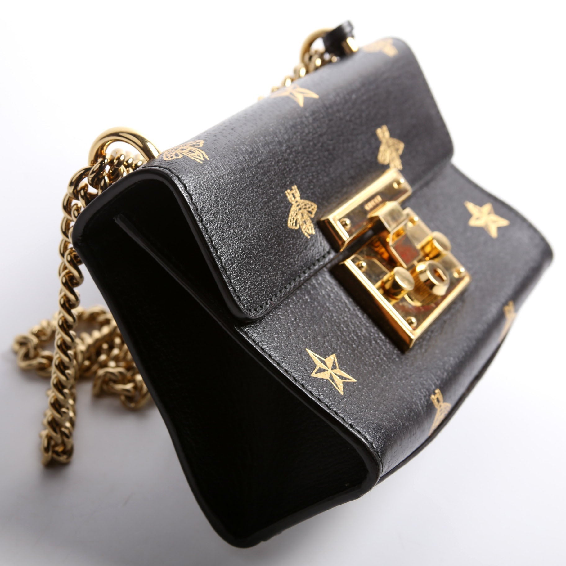 Gucci Padlock Bee Star Leather Small Travel Bag