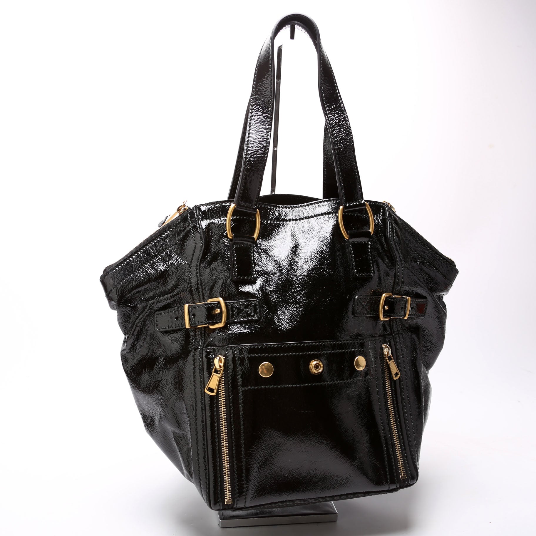 YSL Saint Laurent Saint Laurent Downtown Patent Tote Bag Leather Black