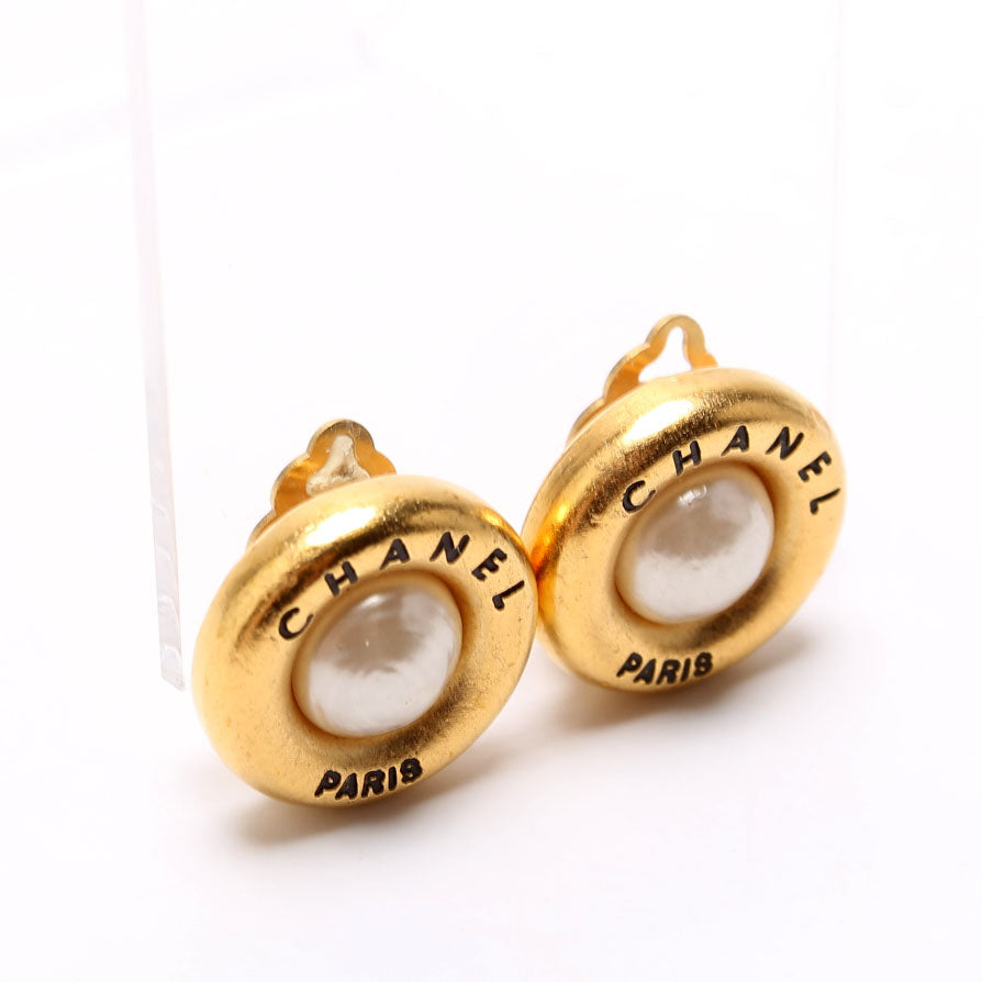 Chanel Chanel Paris Round Faux Pearl Clip-On Earrings Gold/Pearl