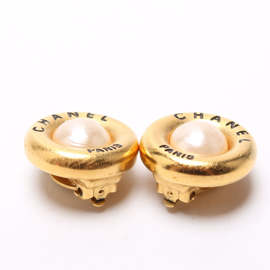 Chanel Chanel Paris Round Faux Pearl Clip-On Earrings Gold/Pearl