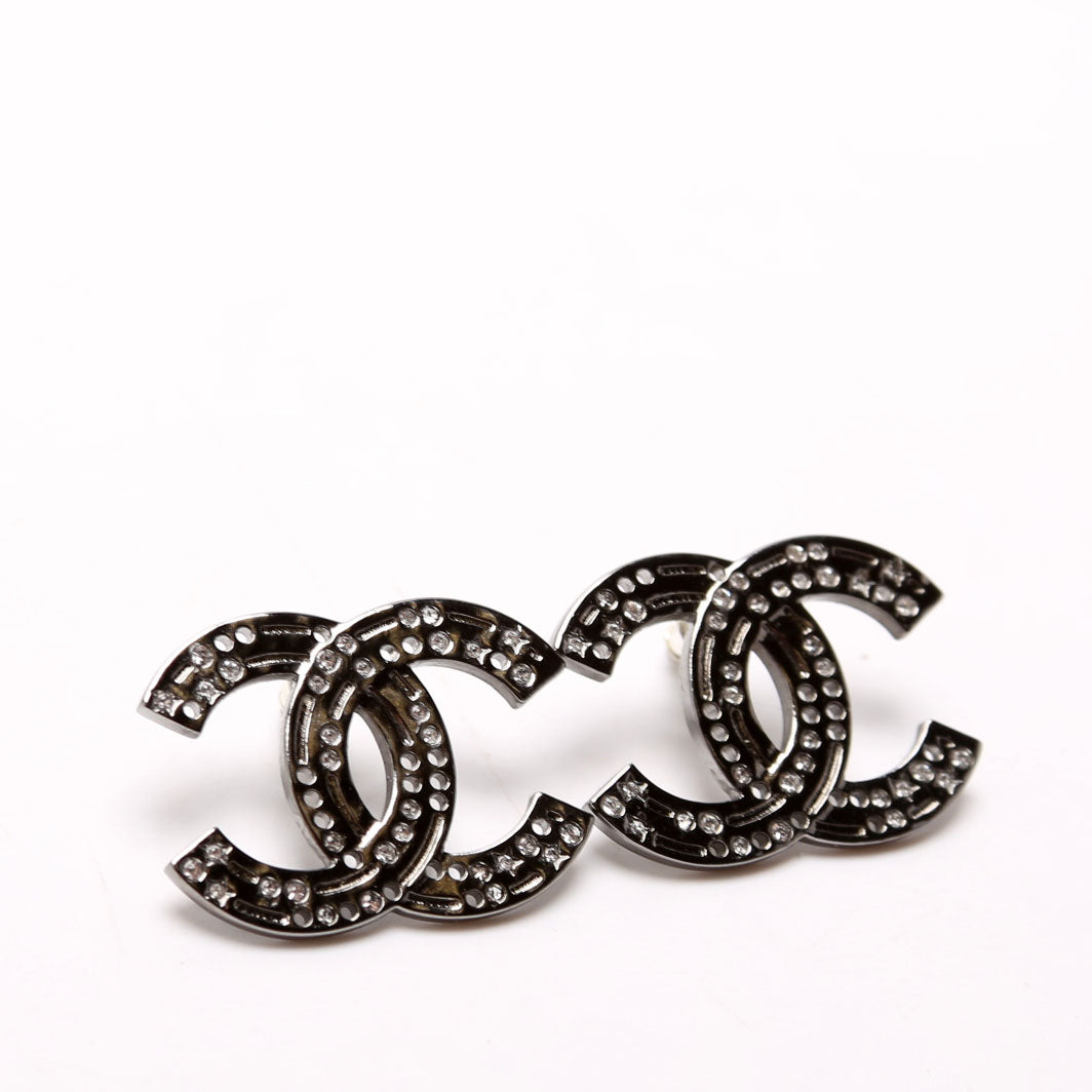 Chanel CC Strass/Crystal Stud Earrings Black
