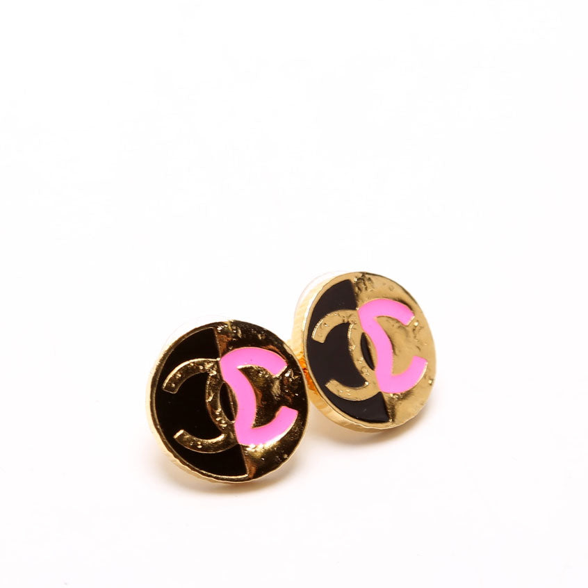 Chanel CC Split Enamel Stud Earrings Gold/Multi