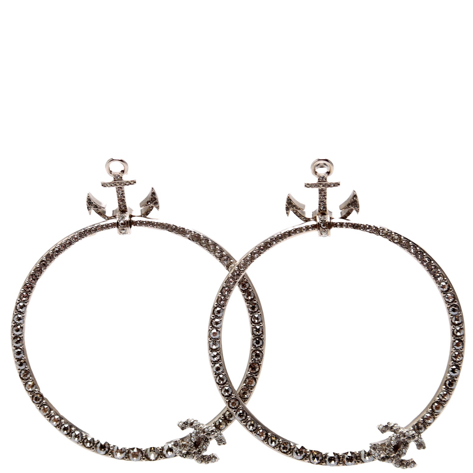 Chanel Anchor Strass Hoop Earrings Silver