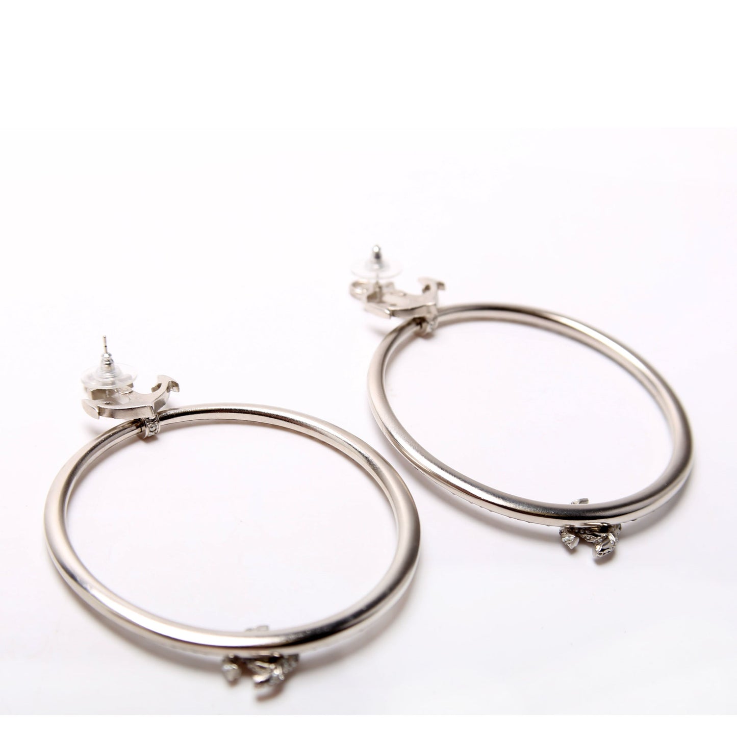 Chanel Anchor Strass Hoop Earrings Silver