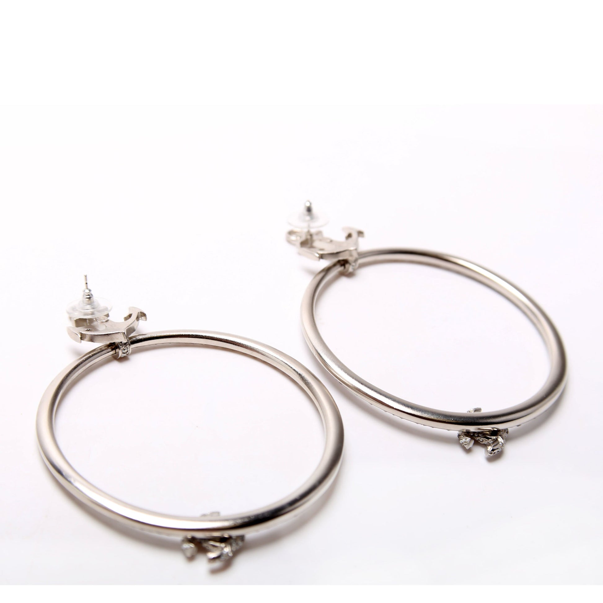 Chanel Anchor Strass Hoop Earrings Silver