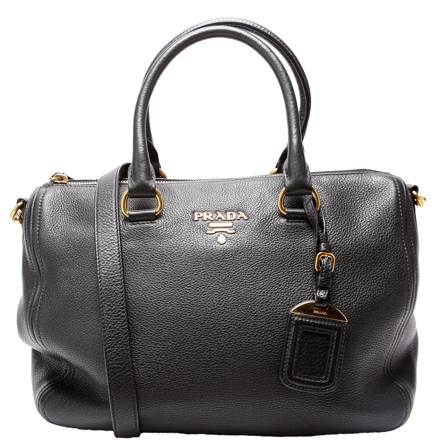 Prada Vitello Daino Phenix Boston Bag Black Travel Bag