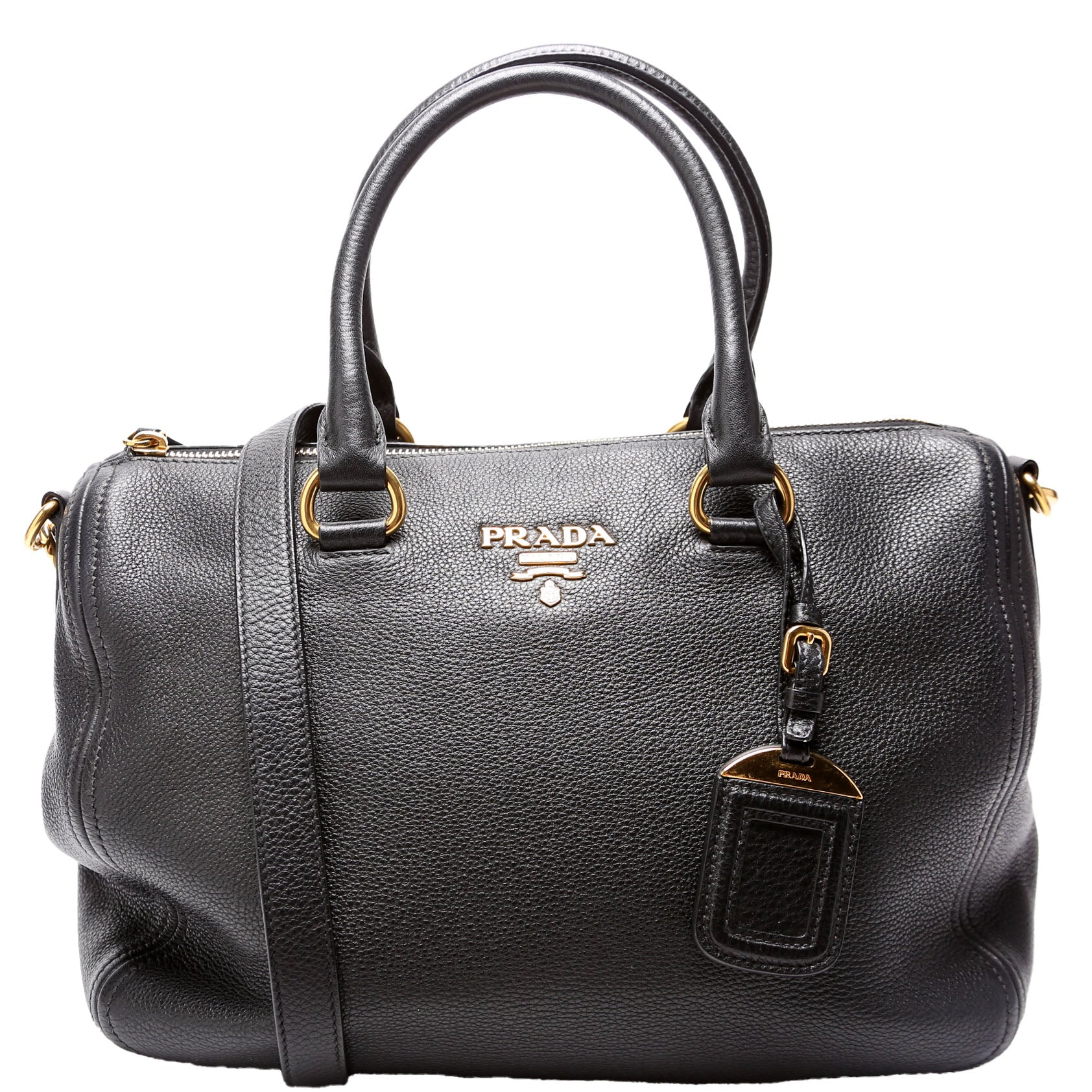 Prada Vitello Daino Phenix Boston Bag Black Travel Bag