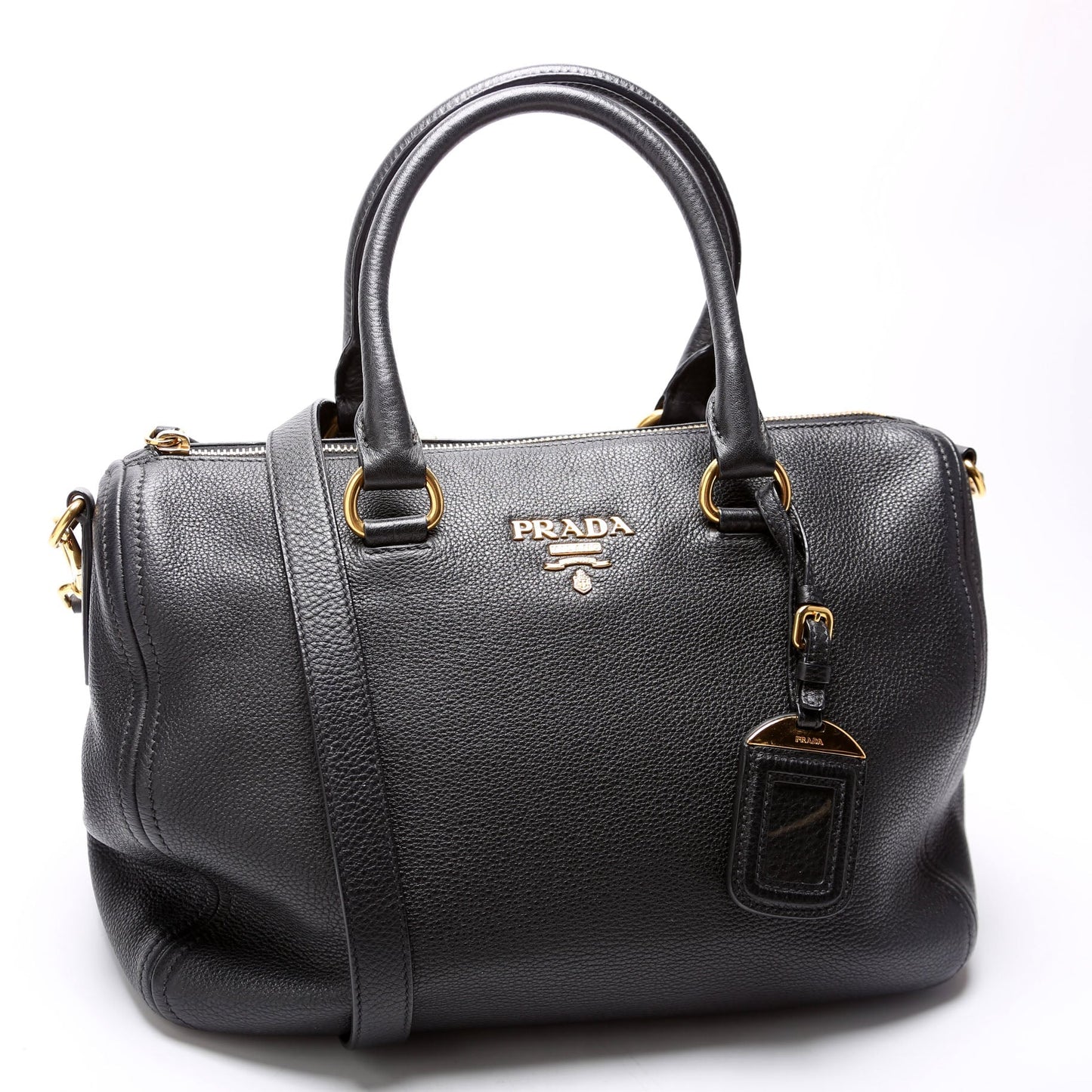 Prada Vitello Daino Phenix Boston Bag Black Travel Bag