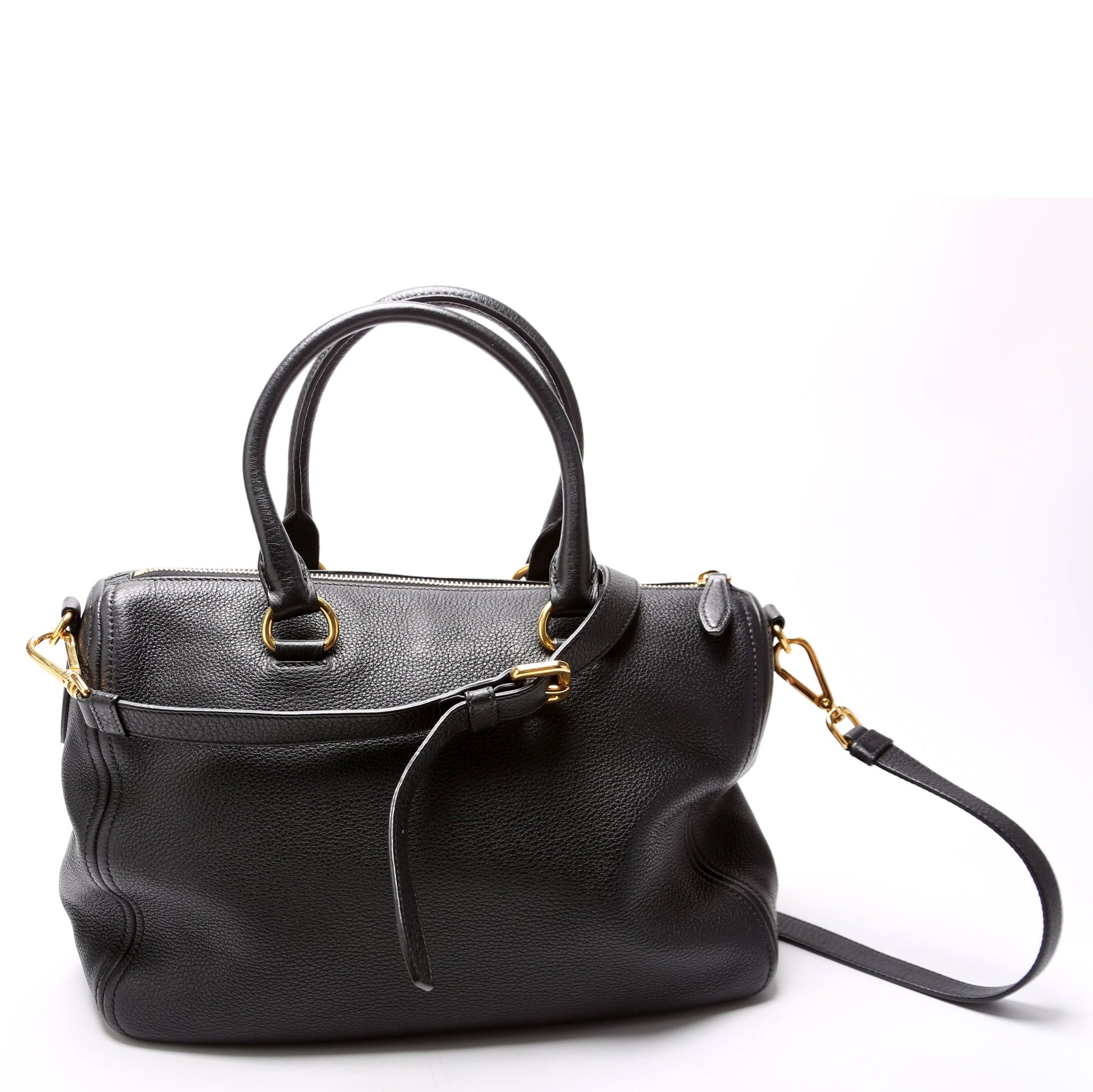 Prada Vitello Daino Phenix Boston Bag Black Travel Bag