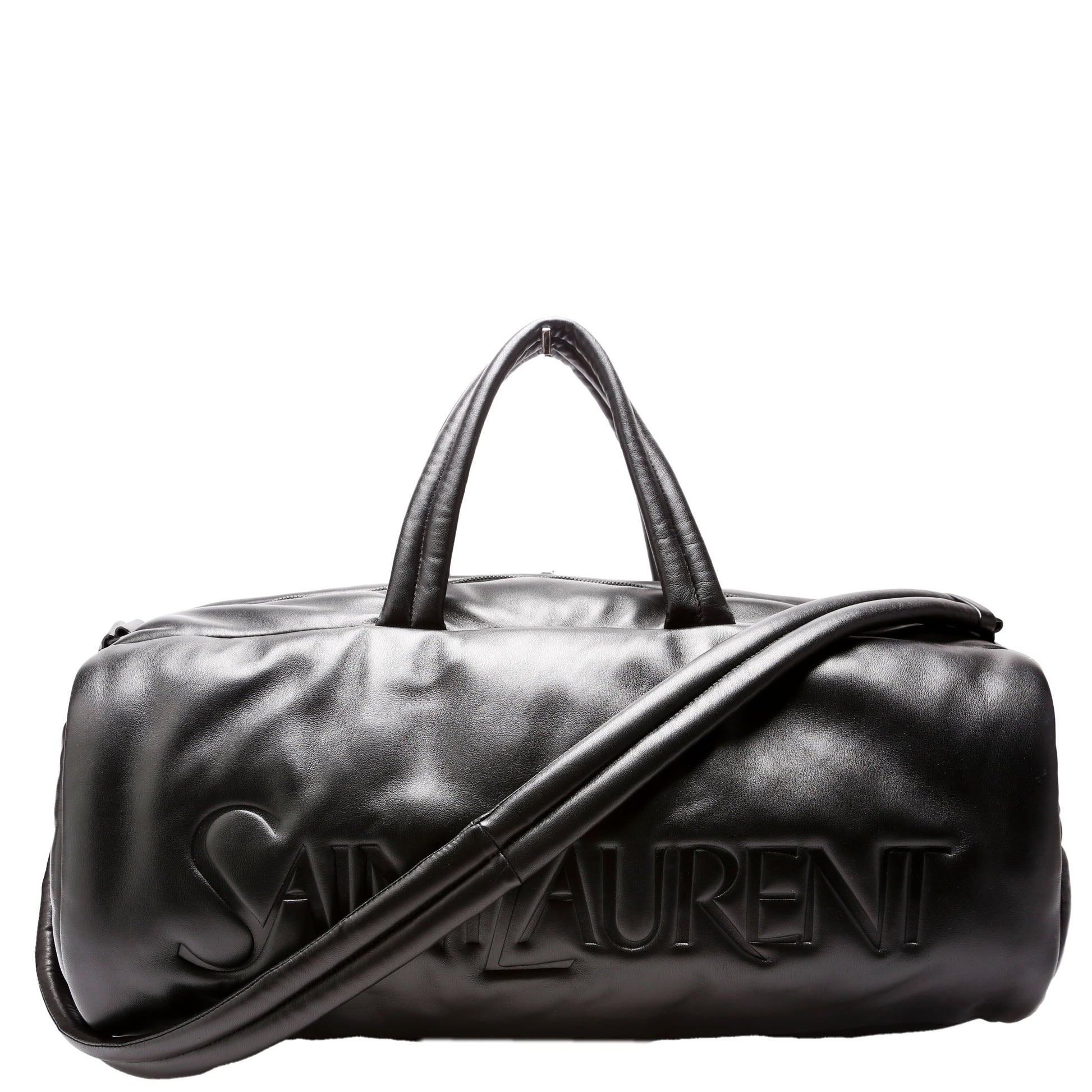 YSL Saint Laurent Saint Laurent Lambskin Debossed Duffle Bag Black Large Travel Bag