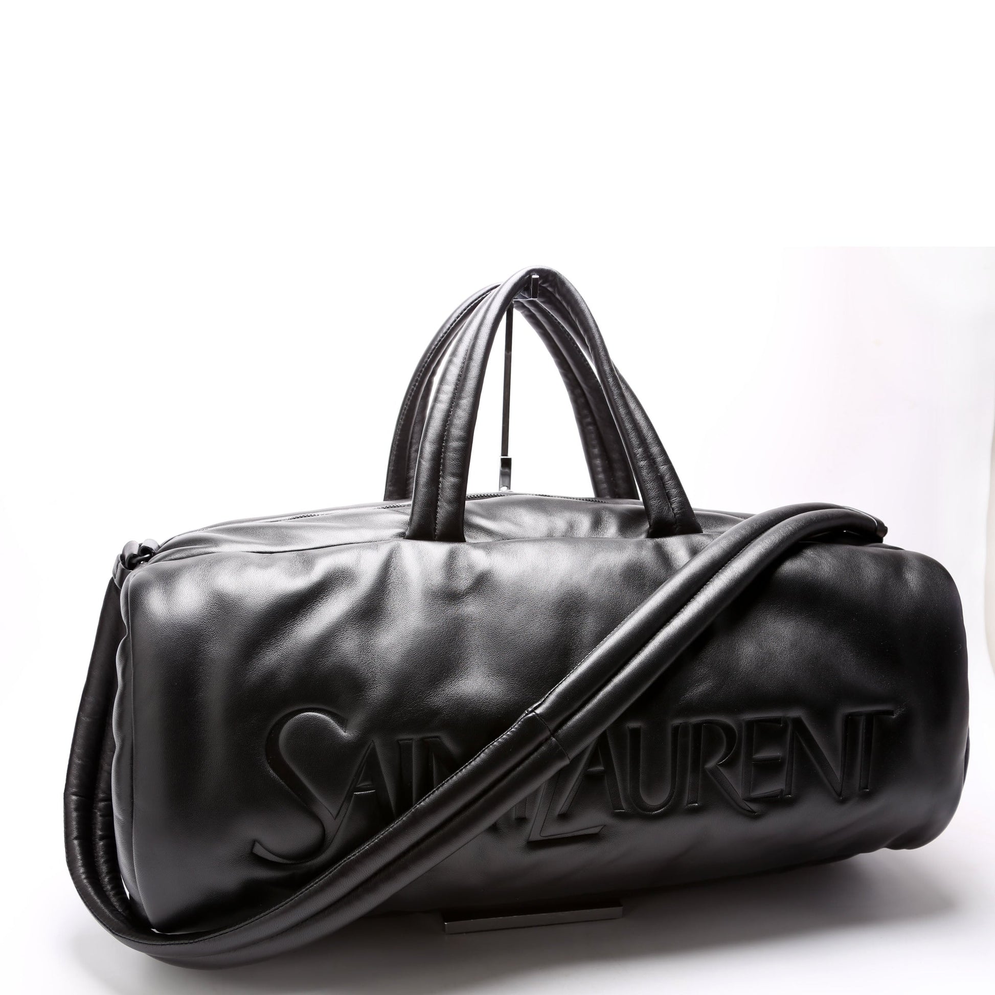 YSL Saint Laurent Saint Laurent Lambskin Debossed Duffle Bag Black Large Travel Bag