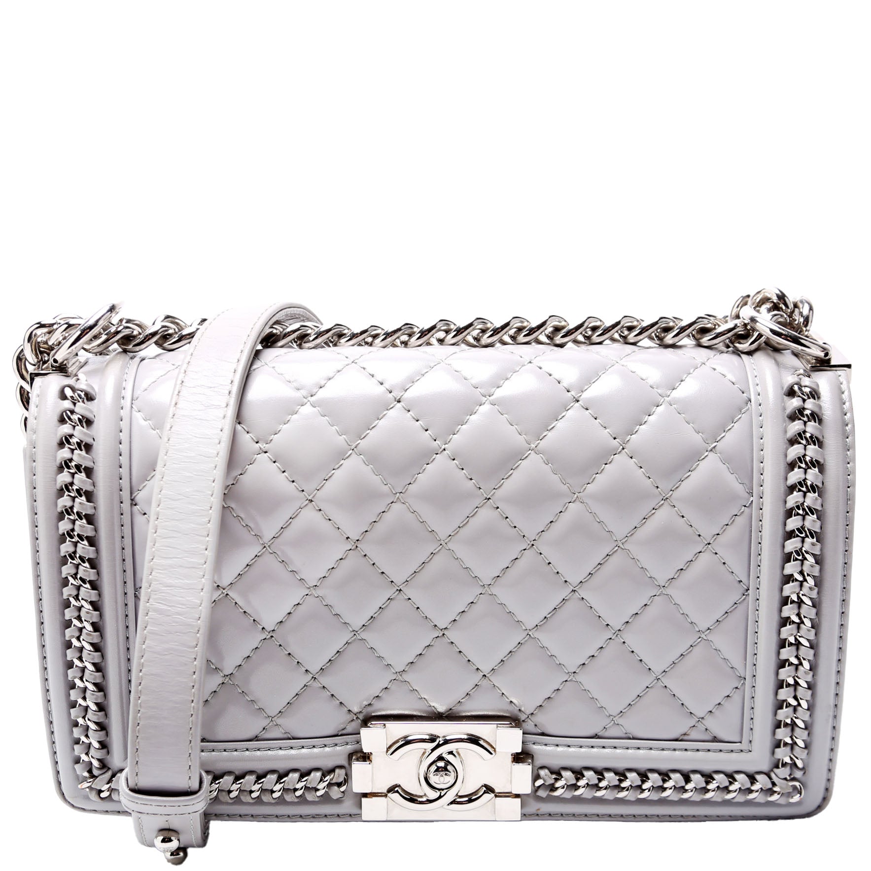 Chanel Boy Flap Around Quilted Lambskin 30M Grey Handbag