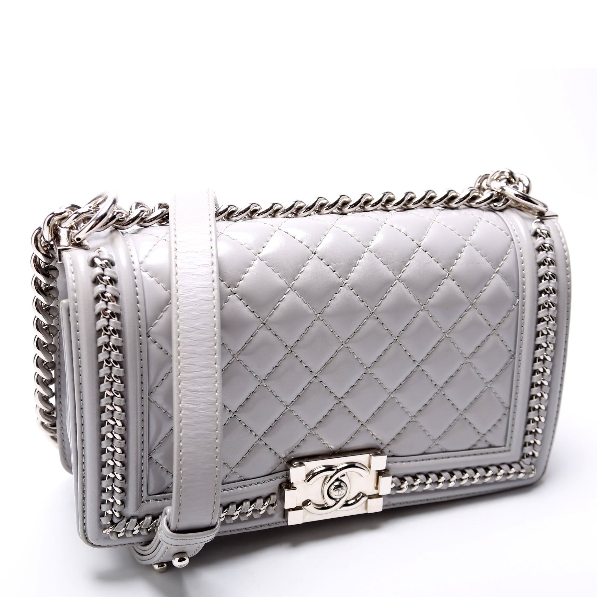 Chanel Boy Flap Around Quilted Lambskin 30M Grey Handbag