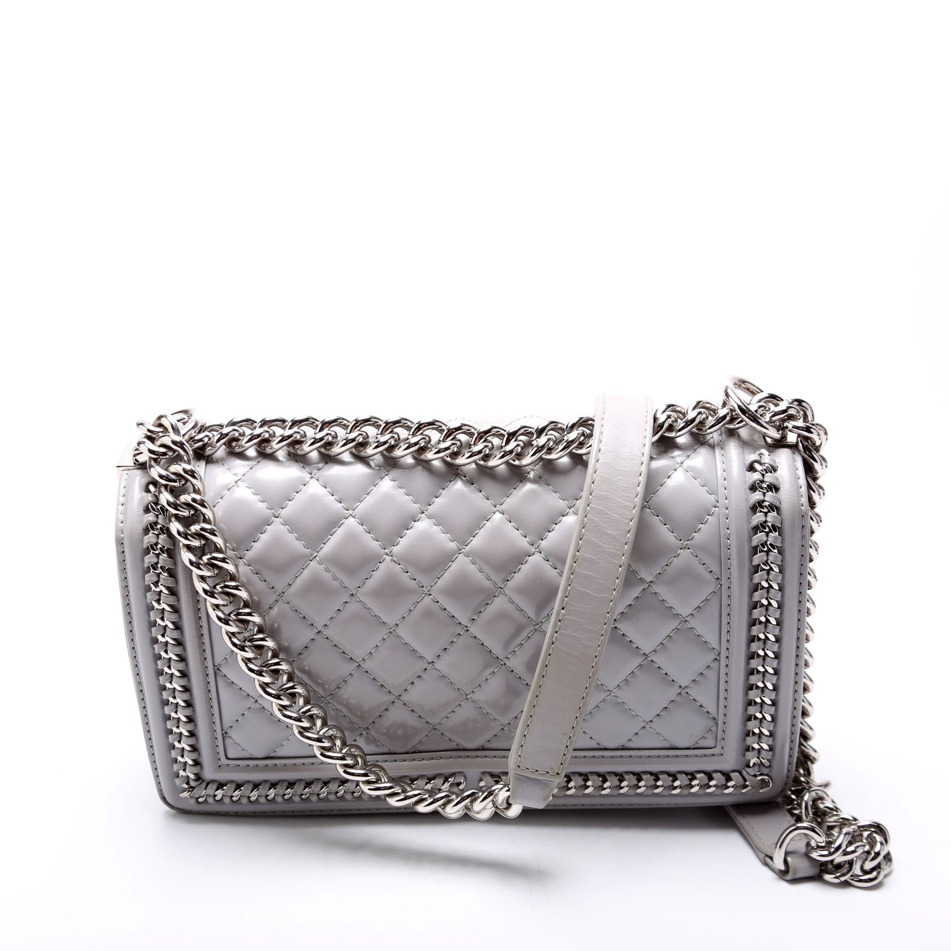 Chanel Boy Flap Around Quilted Lambskin 30M Grey Handbag