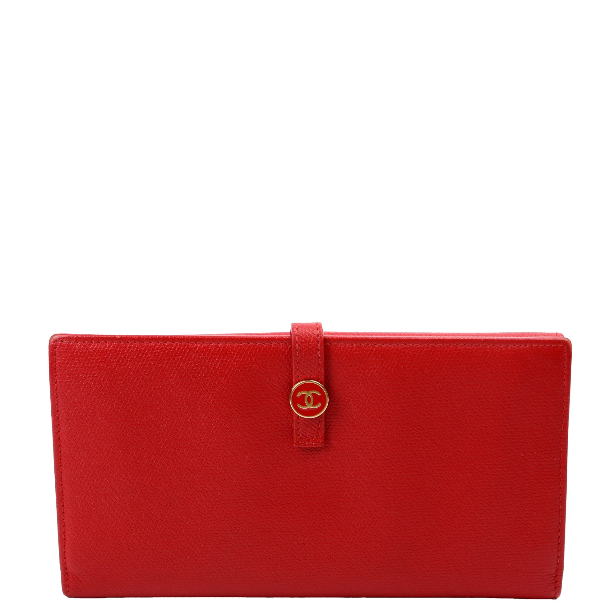 Chanel CC Button Long Wallet Grained Calfskin 9M Red