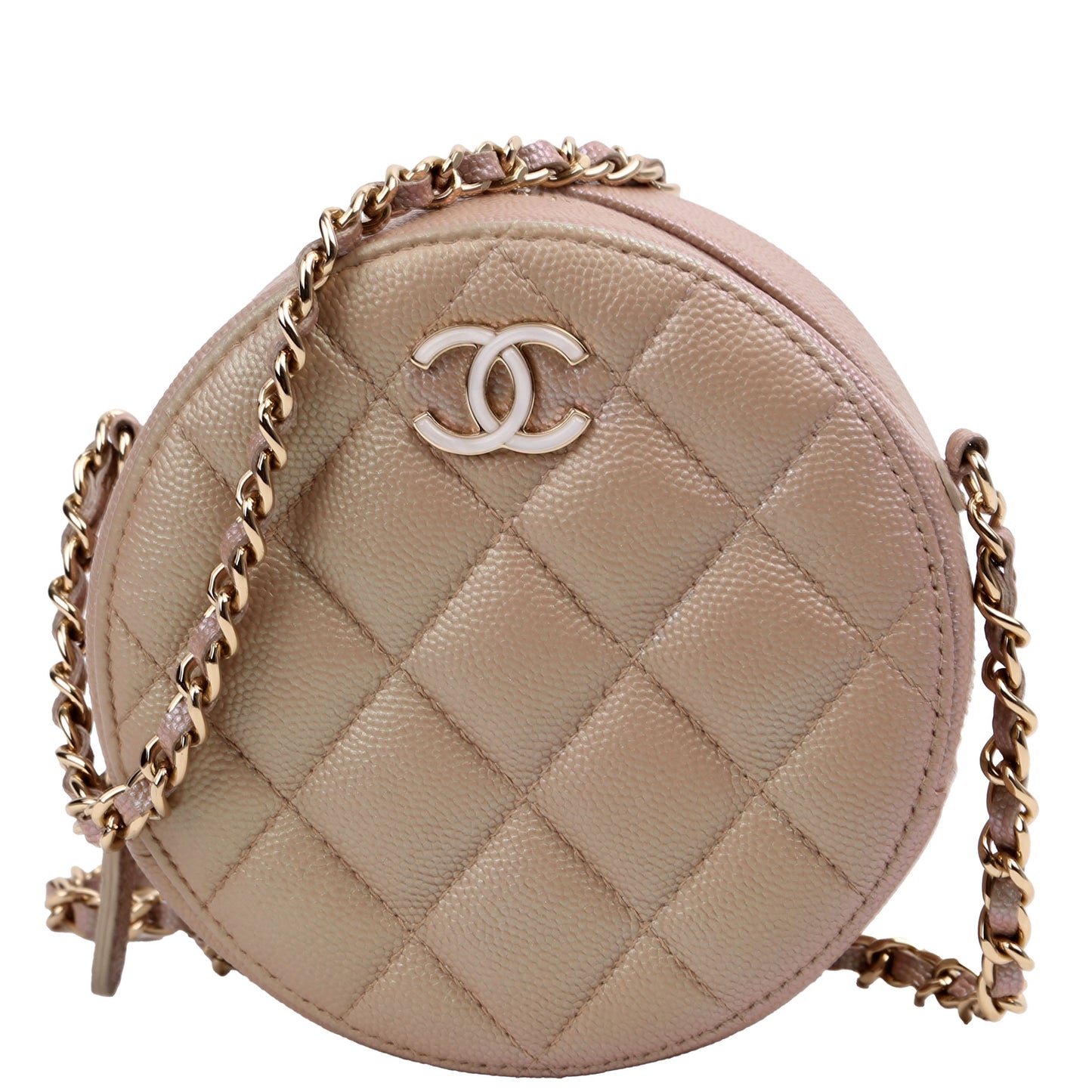 Chanel Round Iridescent Caviar 27M Tan Clutch Bag